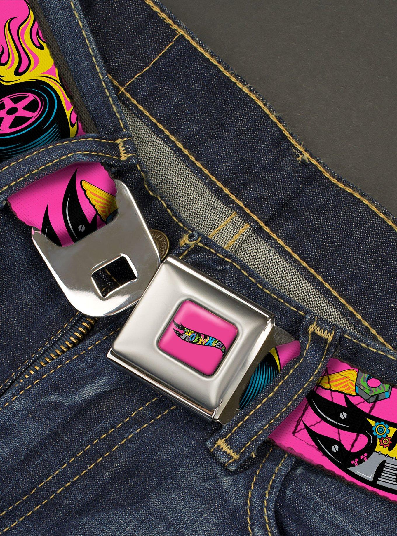 Hot Wheels Logo & Parts Collage Seatbelt Buckle Belt, , alternate
