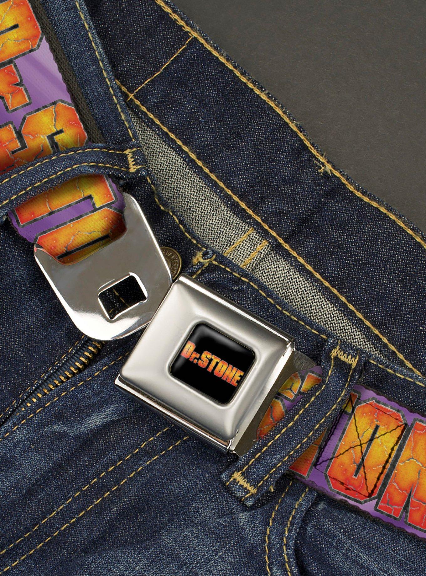 Dr. Stone Title Logo & Gen Asagiri Face Seatbelt Buckle Belt, PURPLE, alternate