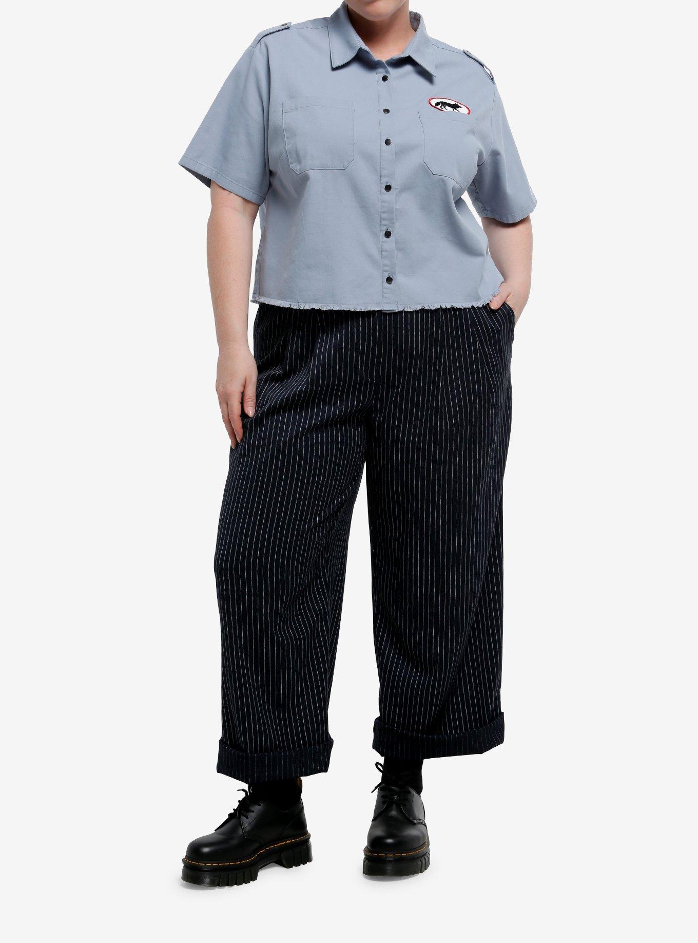 Social Collision Blue Wolf Patch Girls Woven Button-Up Plus Size, , hi-res