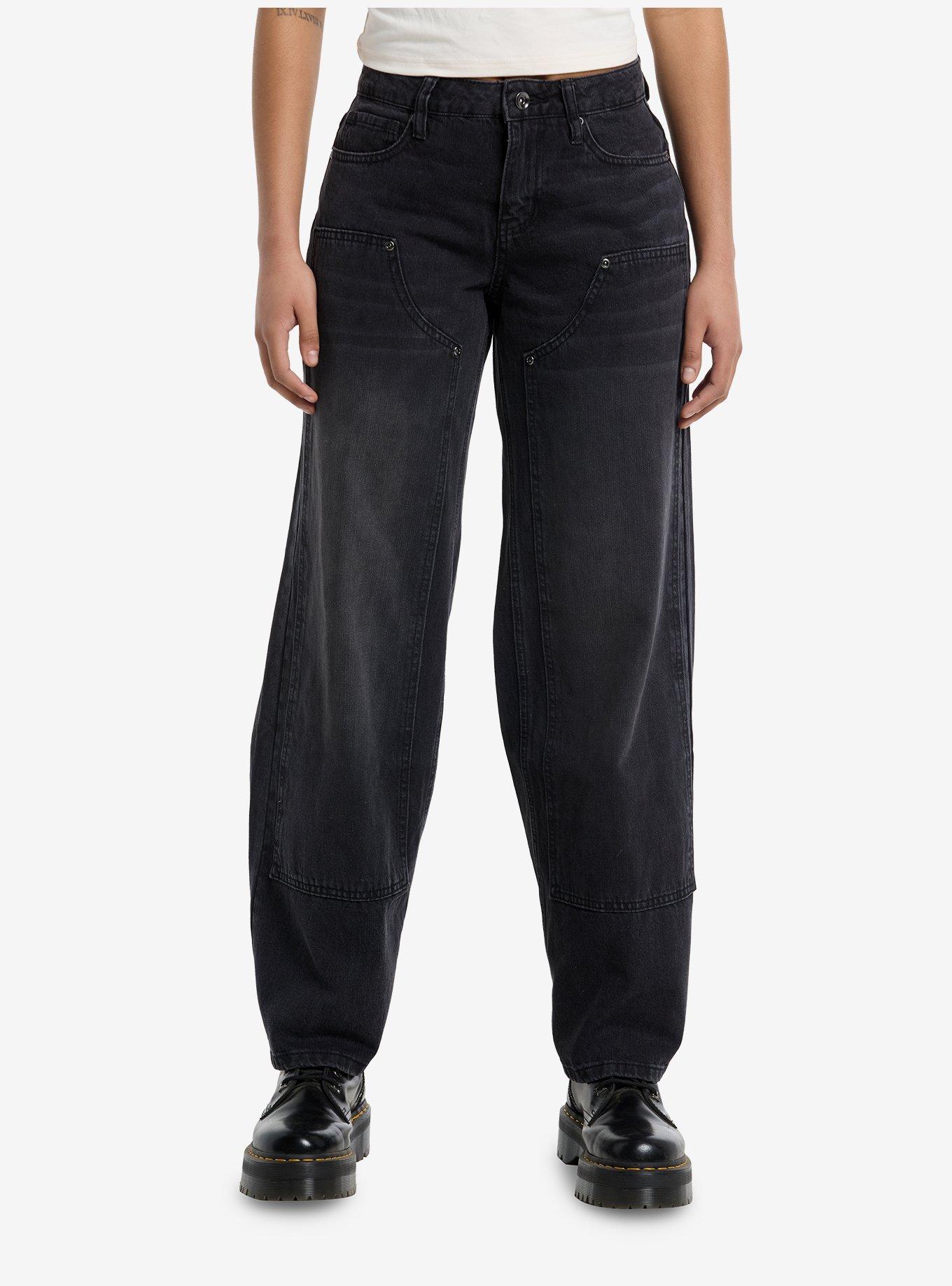 Social Collision Black Chap Panel Wide Leg Denim Pants, BLACK, alternate