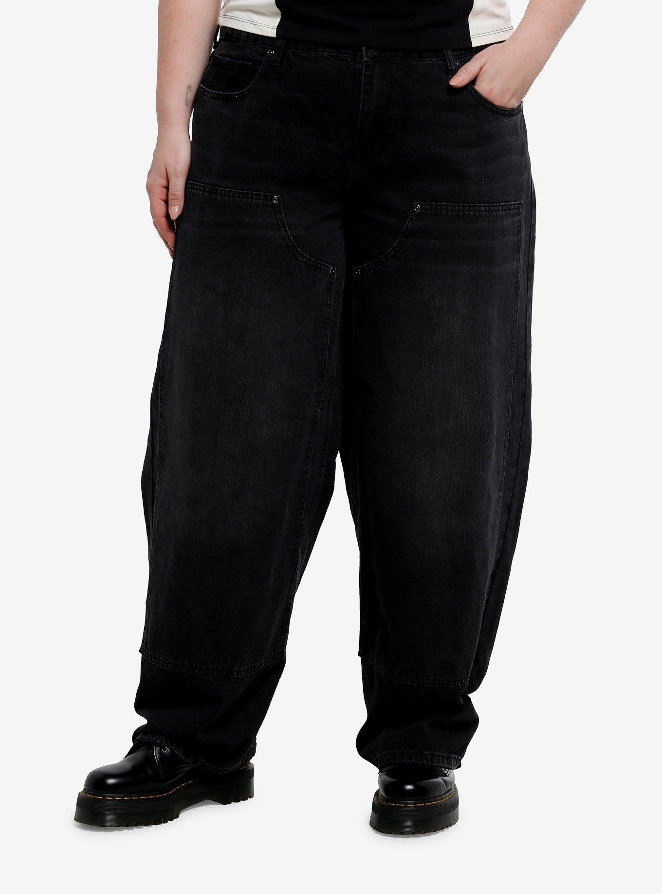 Social Collision Black Chap Panel Wide Leg Denim Pants Plus Size, BLACK, alternate
