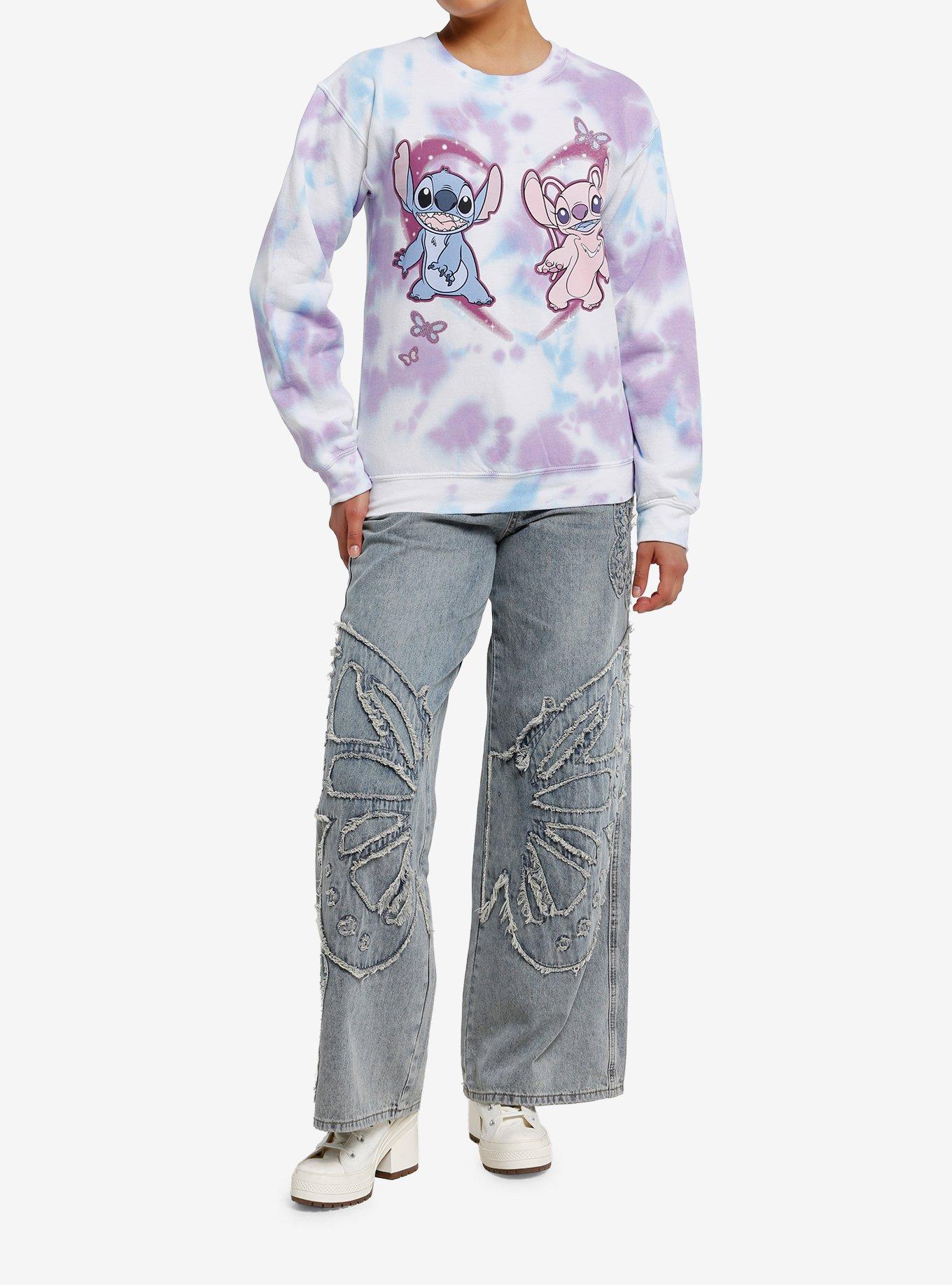 Disney Stitch & Angel Heart Glitter Tie-Dye Girls Sweatshirt, , hi-res