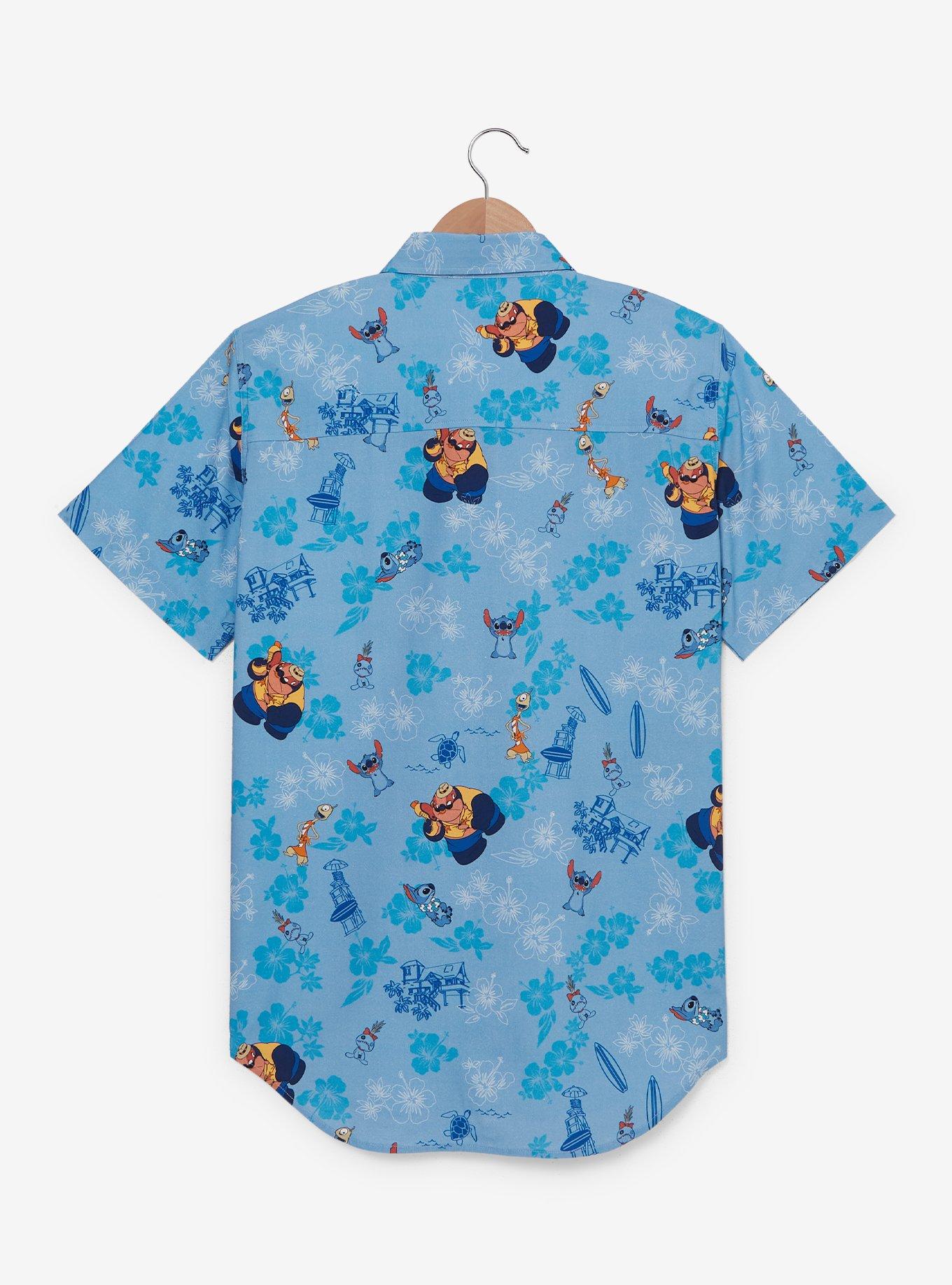Disney Lilo & Stitch Characters Floral Allover Print Woven Button-Up, BLUE, alternate