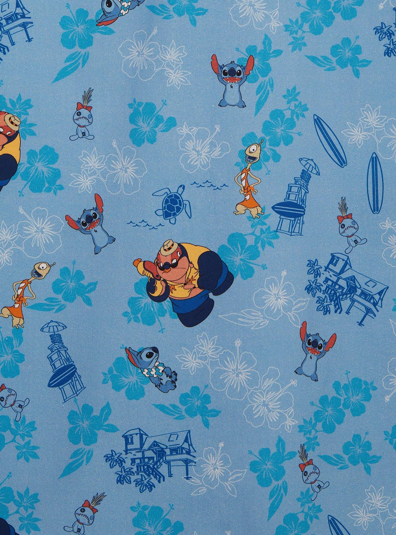 Disney Lilo & Stitch Characters Floral Allover Print Woven Button-Up, BLUE, alternate
