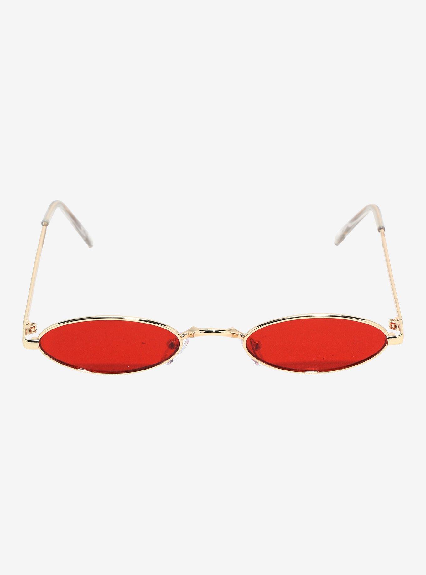 Red Skinny Oval Sunglasses, , alternate