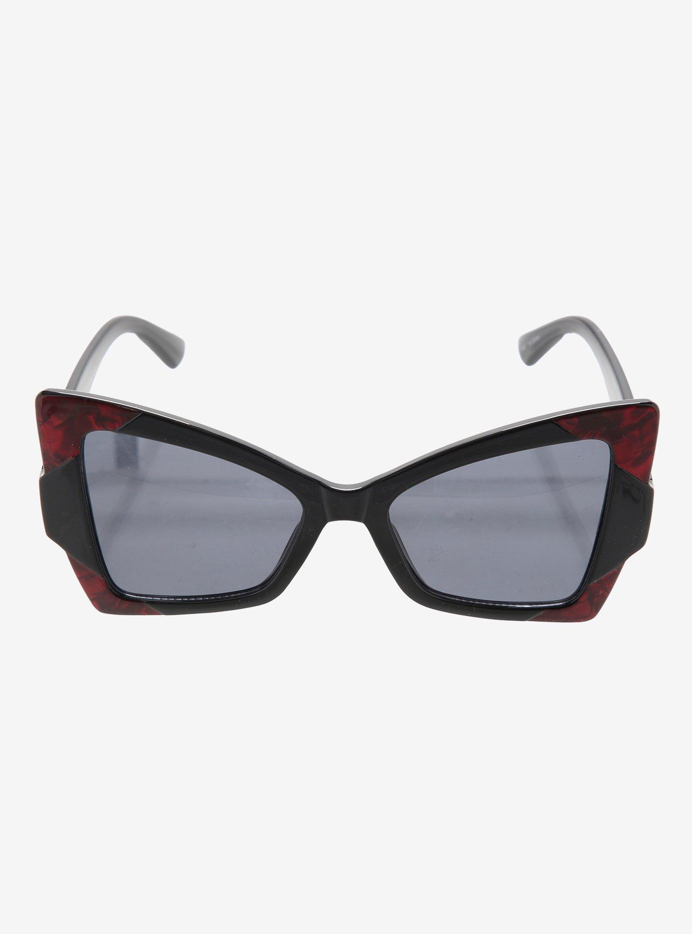 Red & Black Marble Square Cat Eye Sunglasses, , alternate