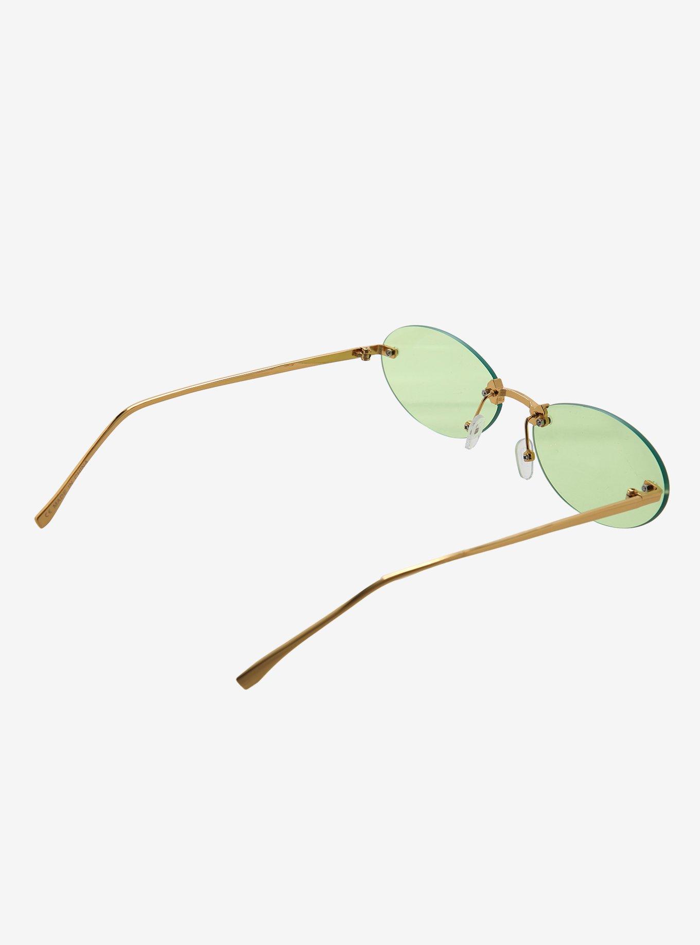 Green Oval Lens Sunglasses, , hi-res