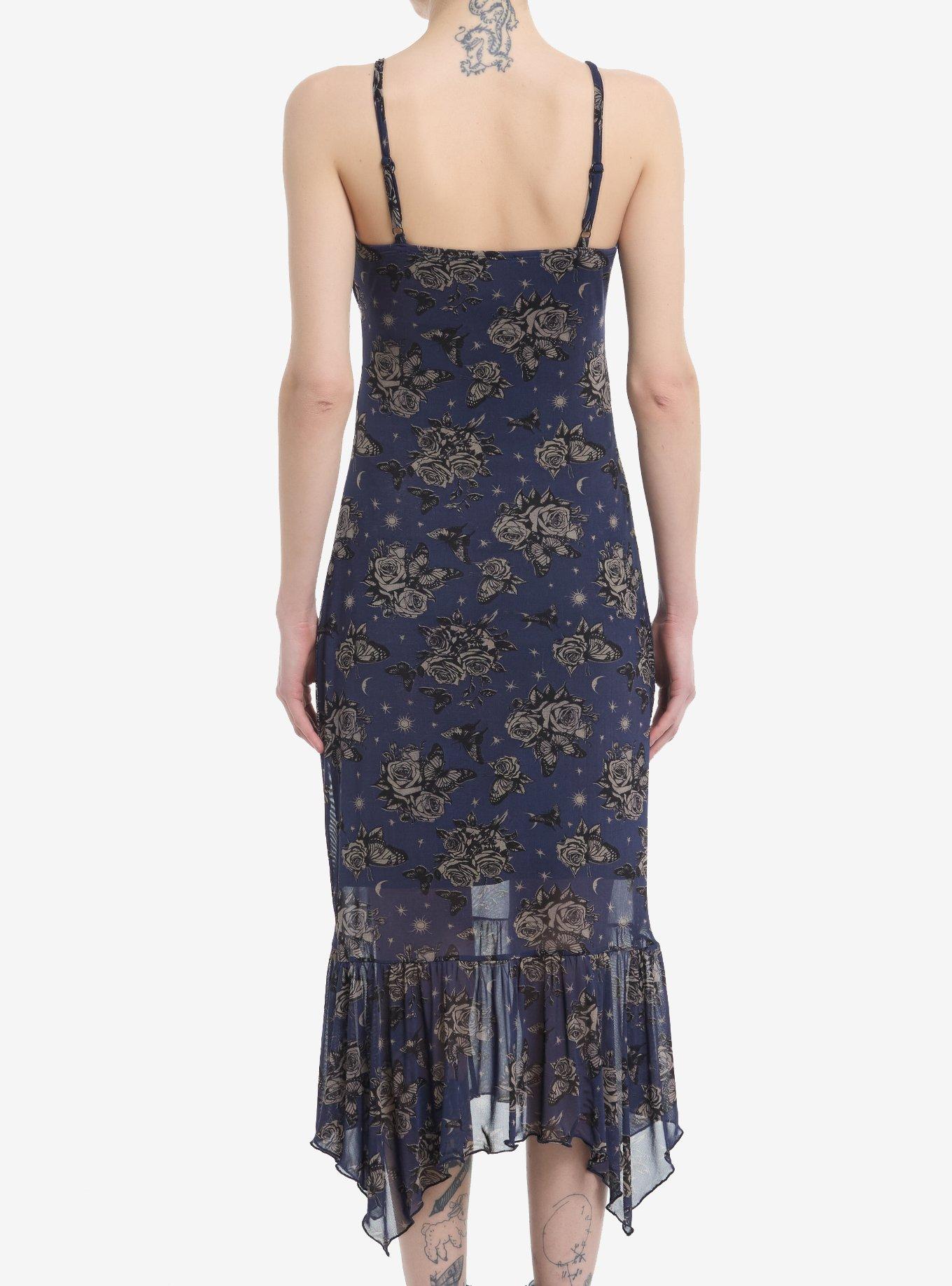 Cosmic Aura Blue Rose Butterfly Hanky Hem Midaxi Dress, BROWN, alternate
