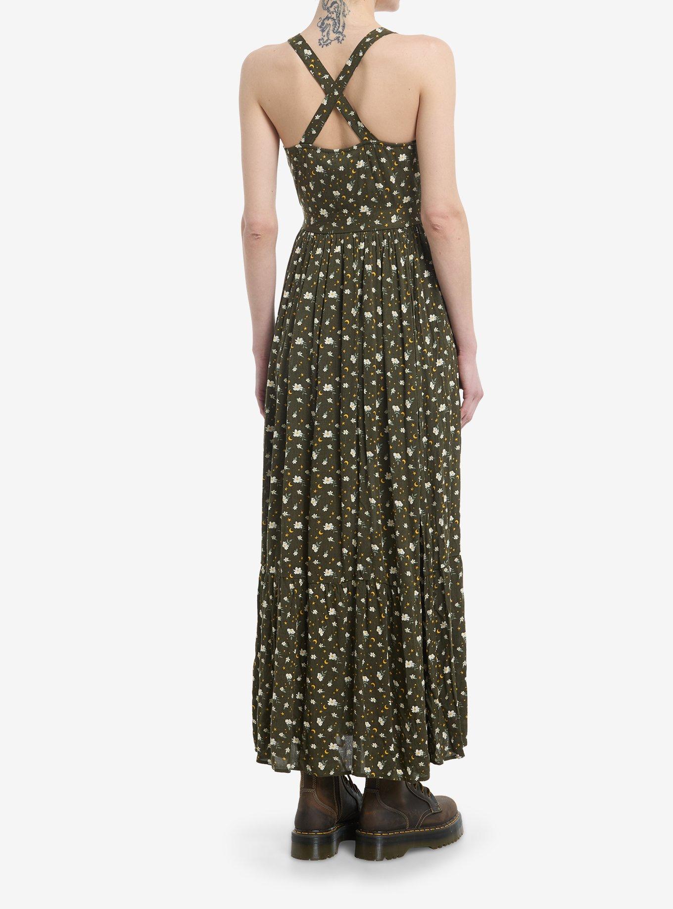 Thorn & Fable Green Floral Celestial Wrap Maxi Dress, RED, alternate