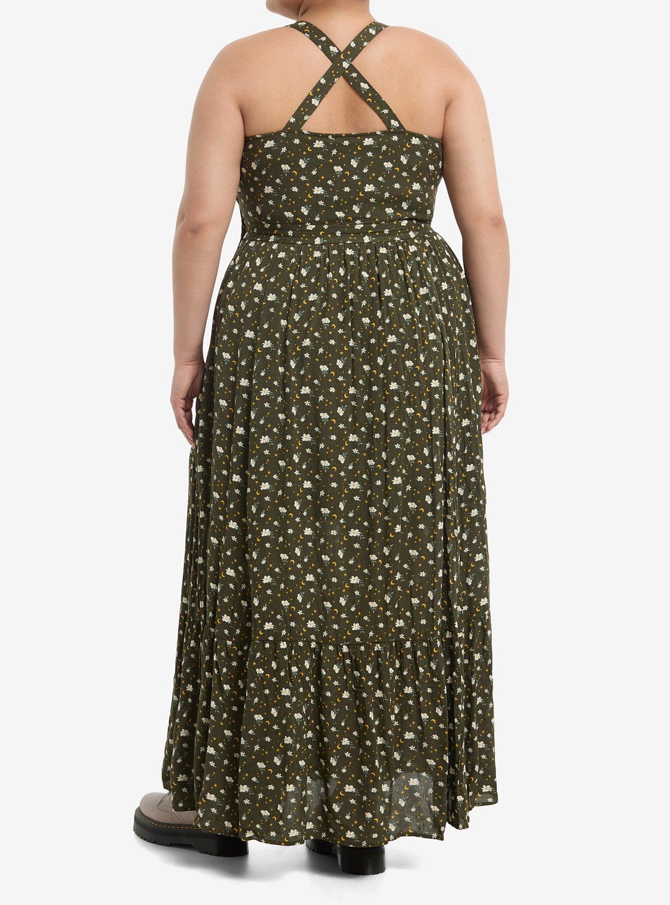 Thorn & Fable Green Floral Celestial Wrap Maxi Dress Plus Size, RED, alternate