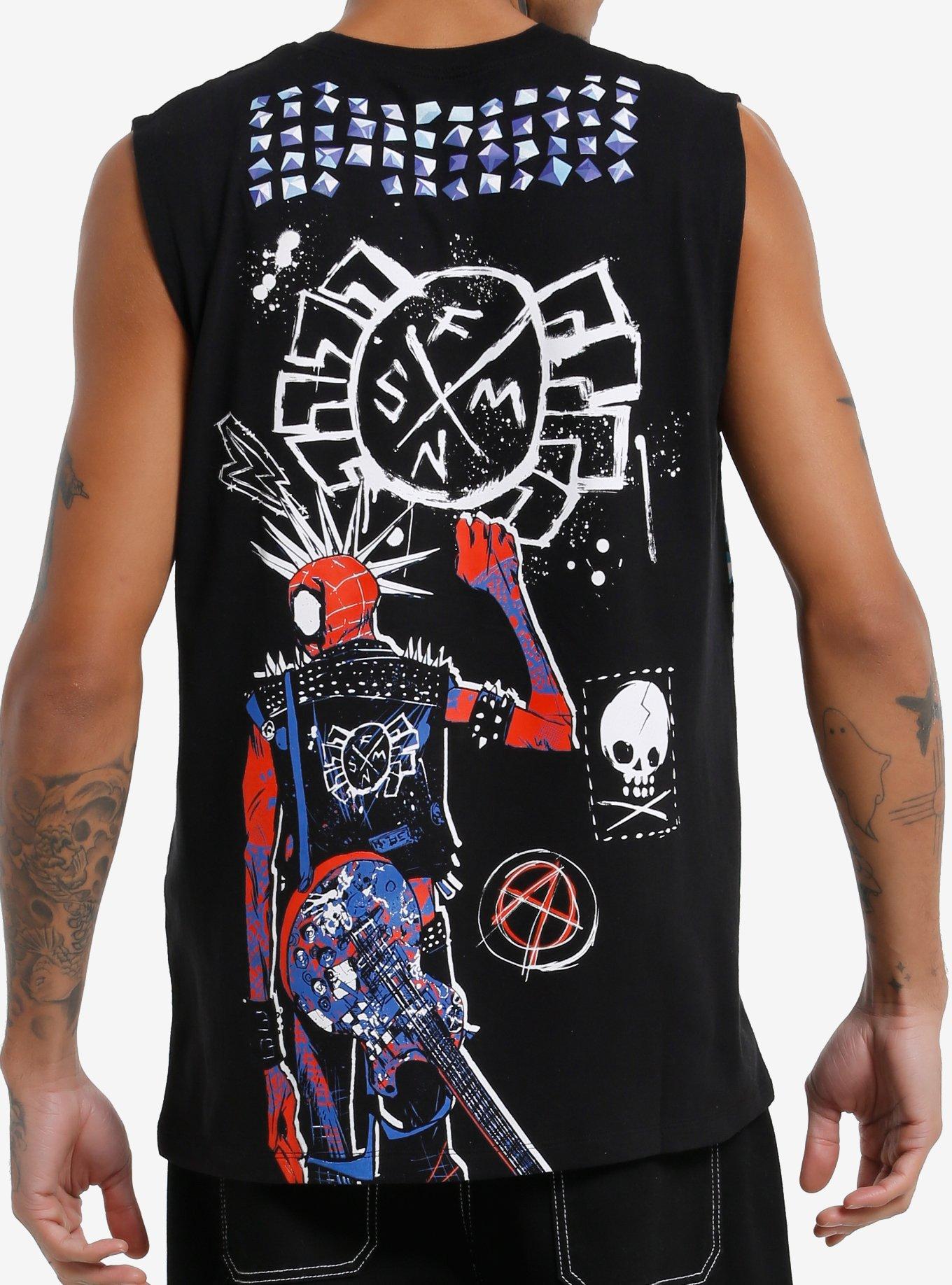 Marvel Spider-Man: Across The Spider-Verse Spider-Punk Muscle Tank Top, BLACK, alternate