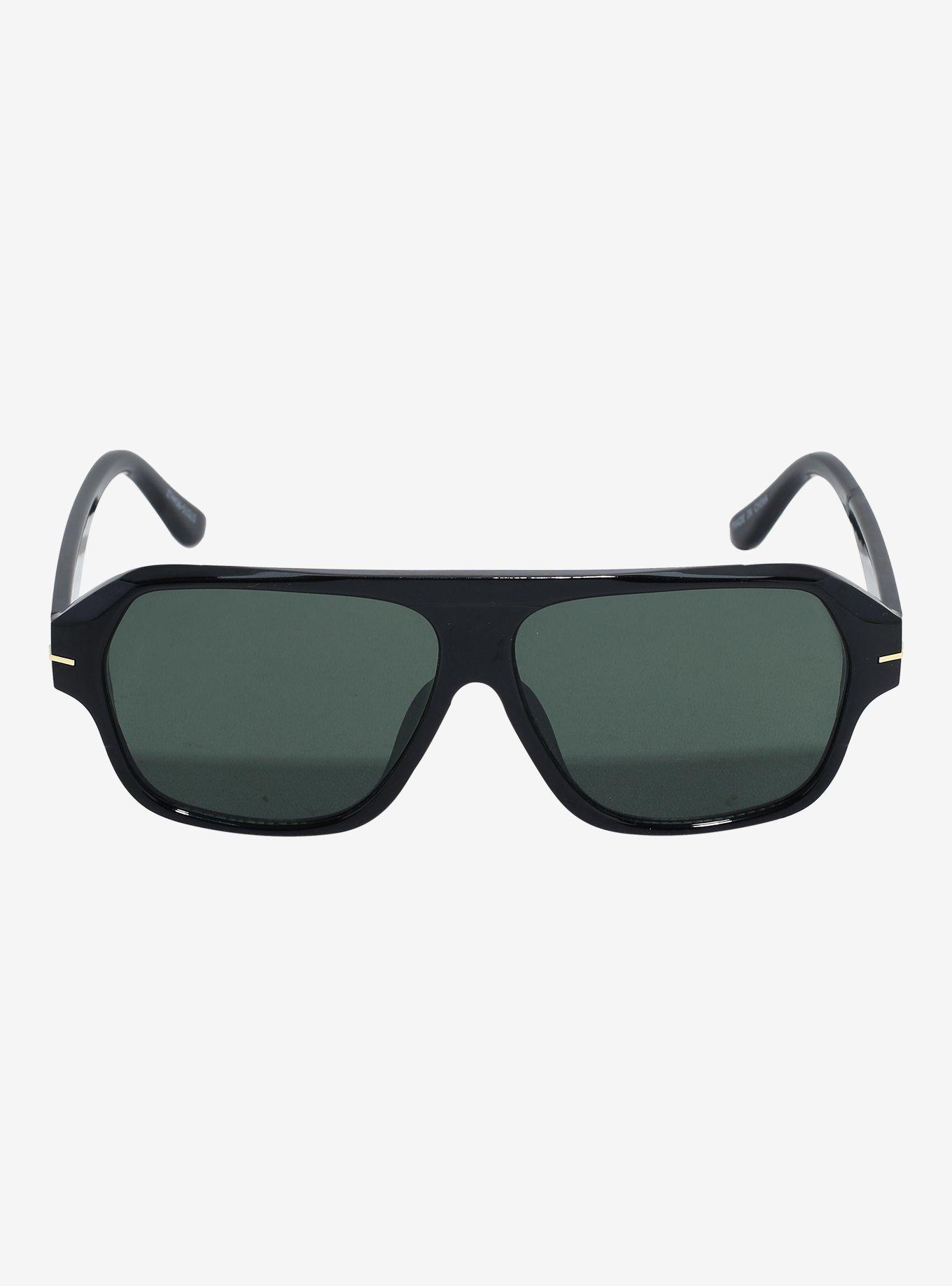 Black & Green Aviator Sunglasses, , alternate