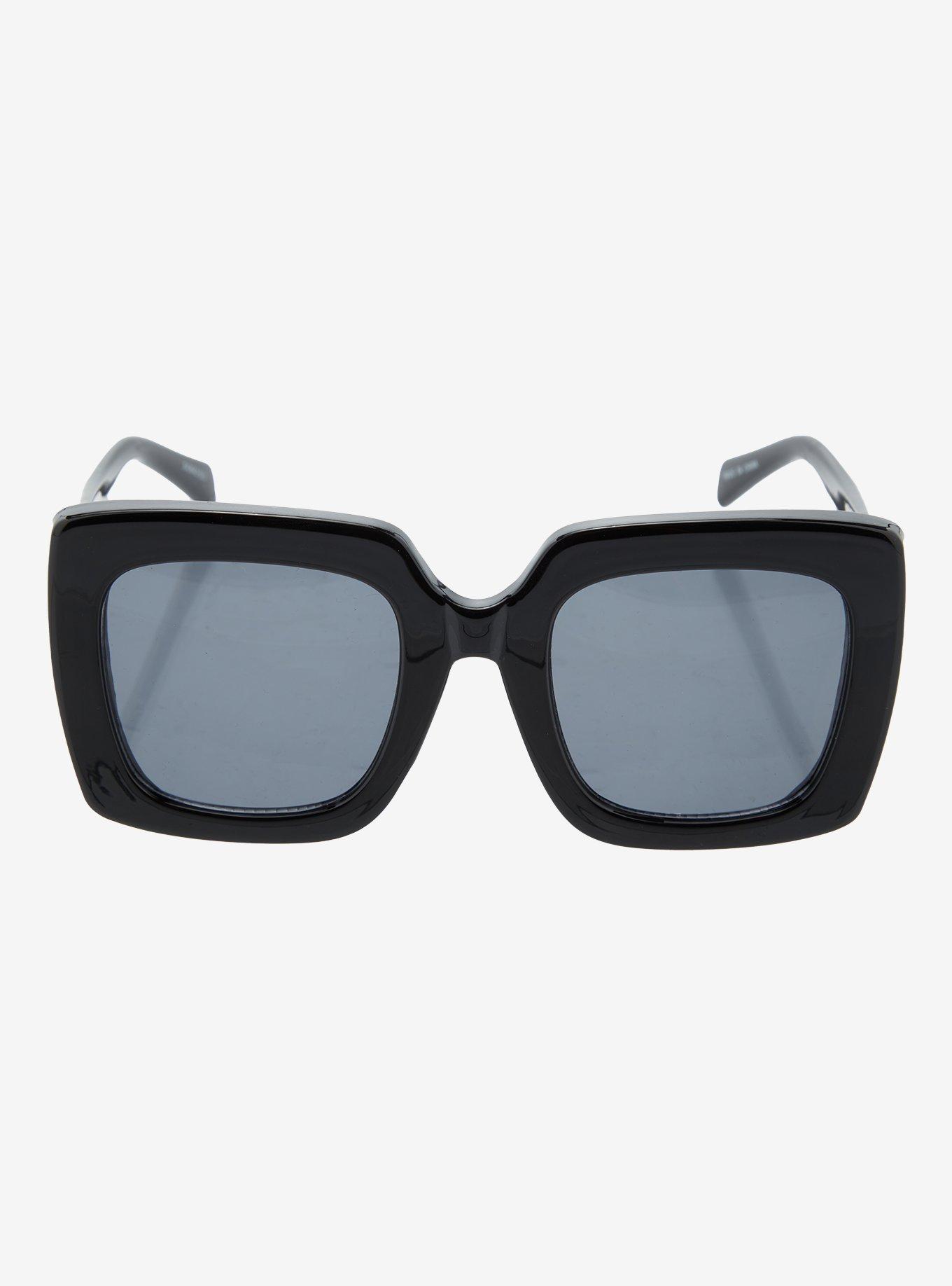 Black Large Square Sunglasses, , alternate