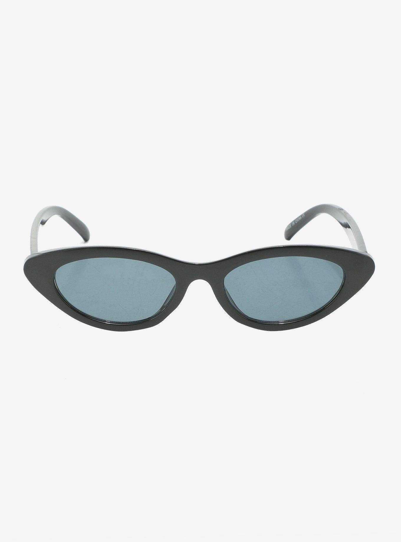 Black Slim Cat Eye Sunglasses, , alternate