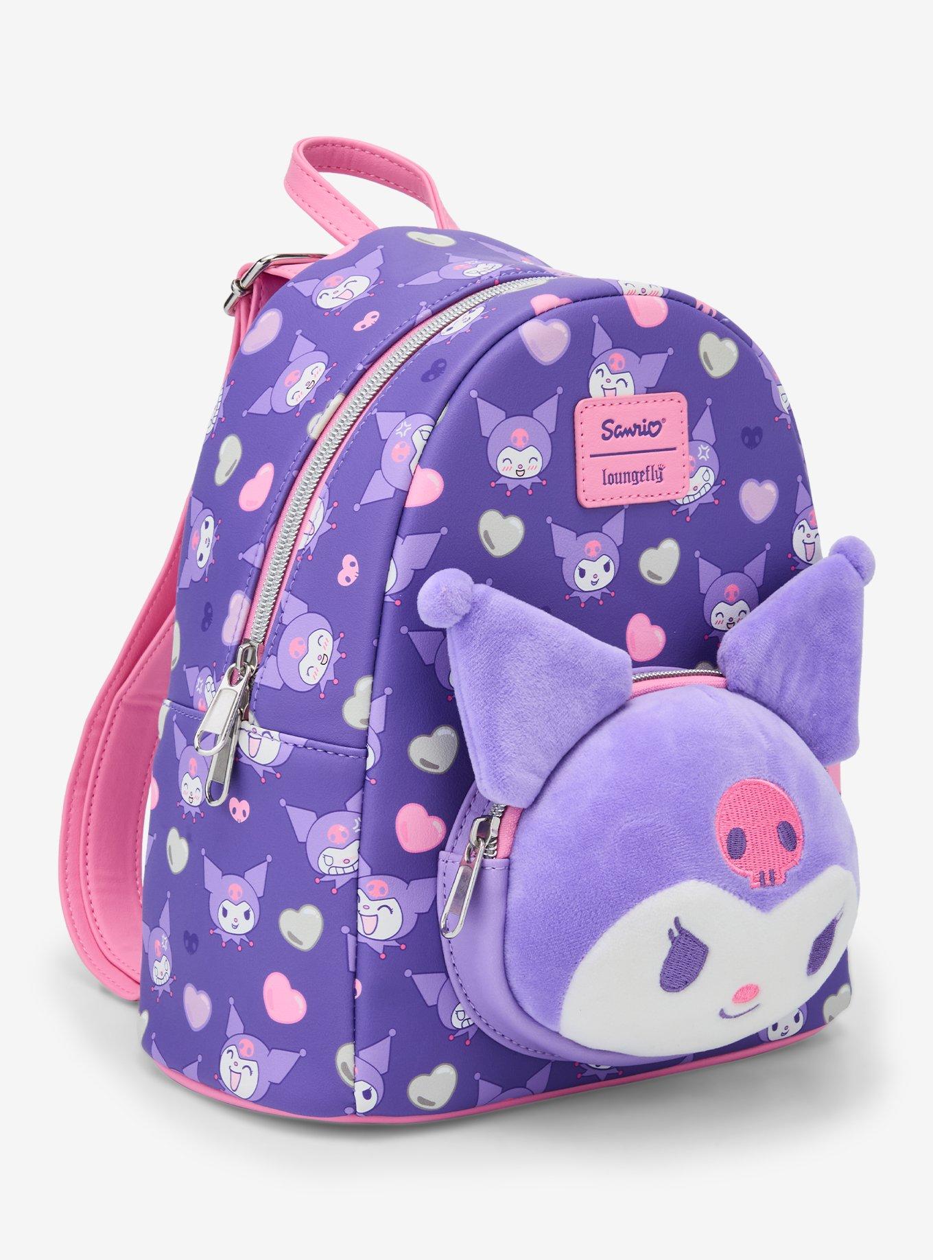 Loungefly Kuromi Hearts Plush Face Mini Backpack, , hi-res