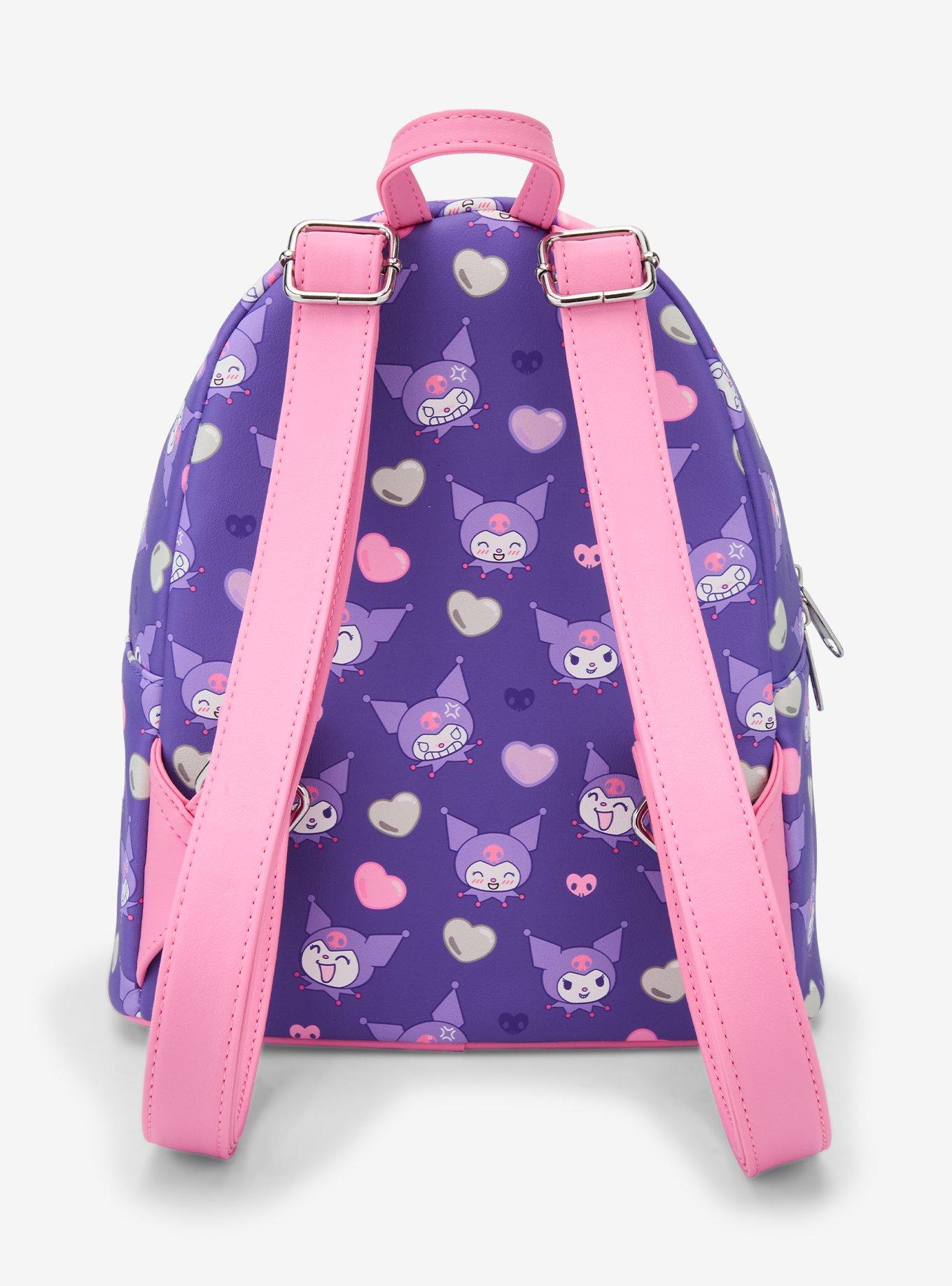 Loungefly Kuromi Hearts Plush Face Mini Backpack, , alternate