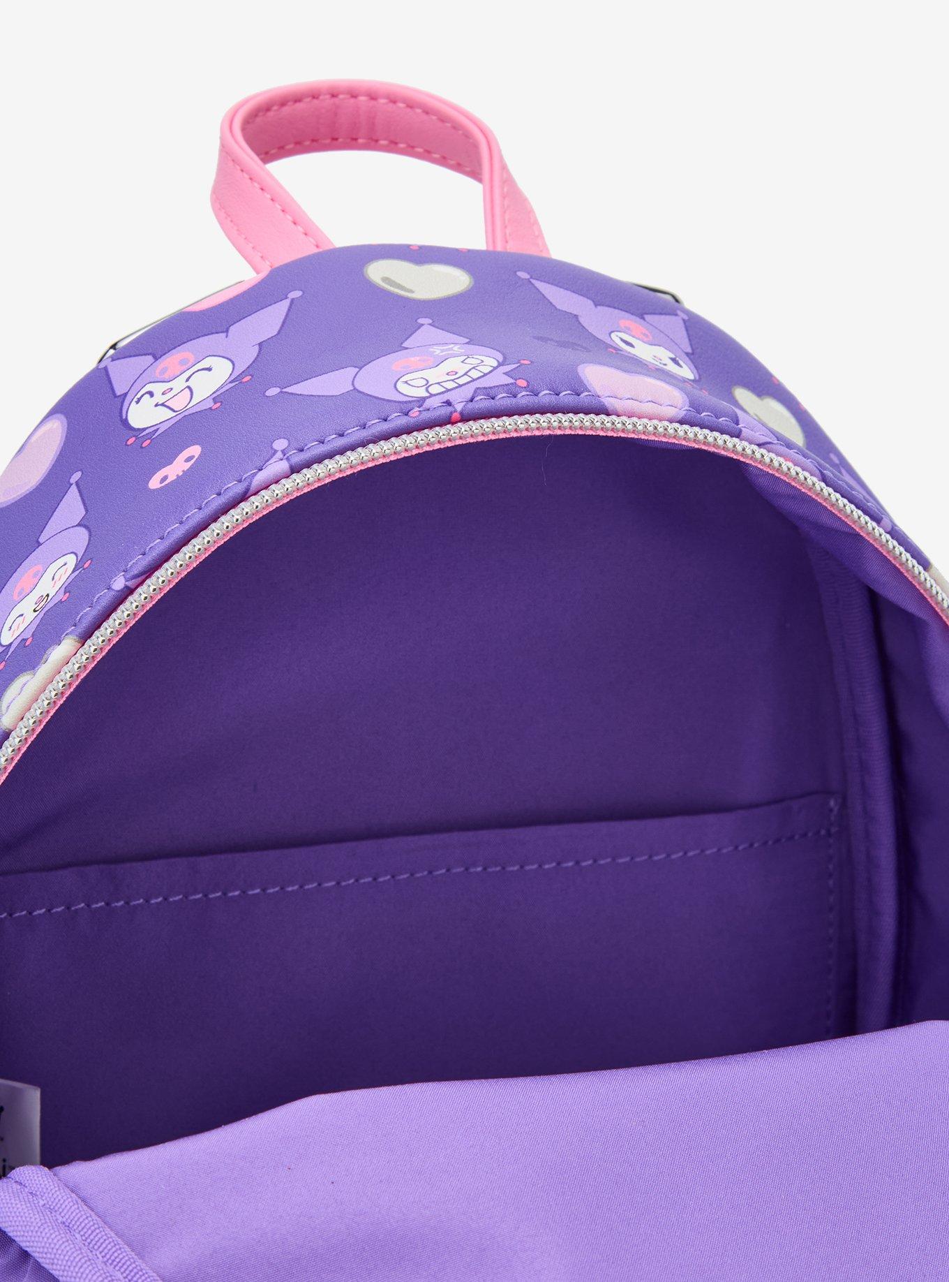 Loungefly Kuromi Hearts Plush Face Mini Backpack, , alternate
