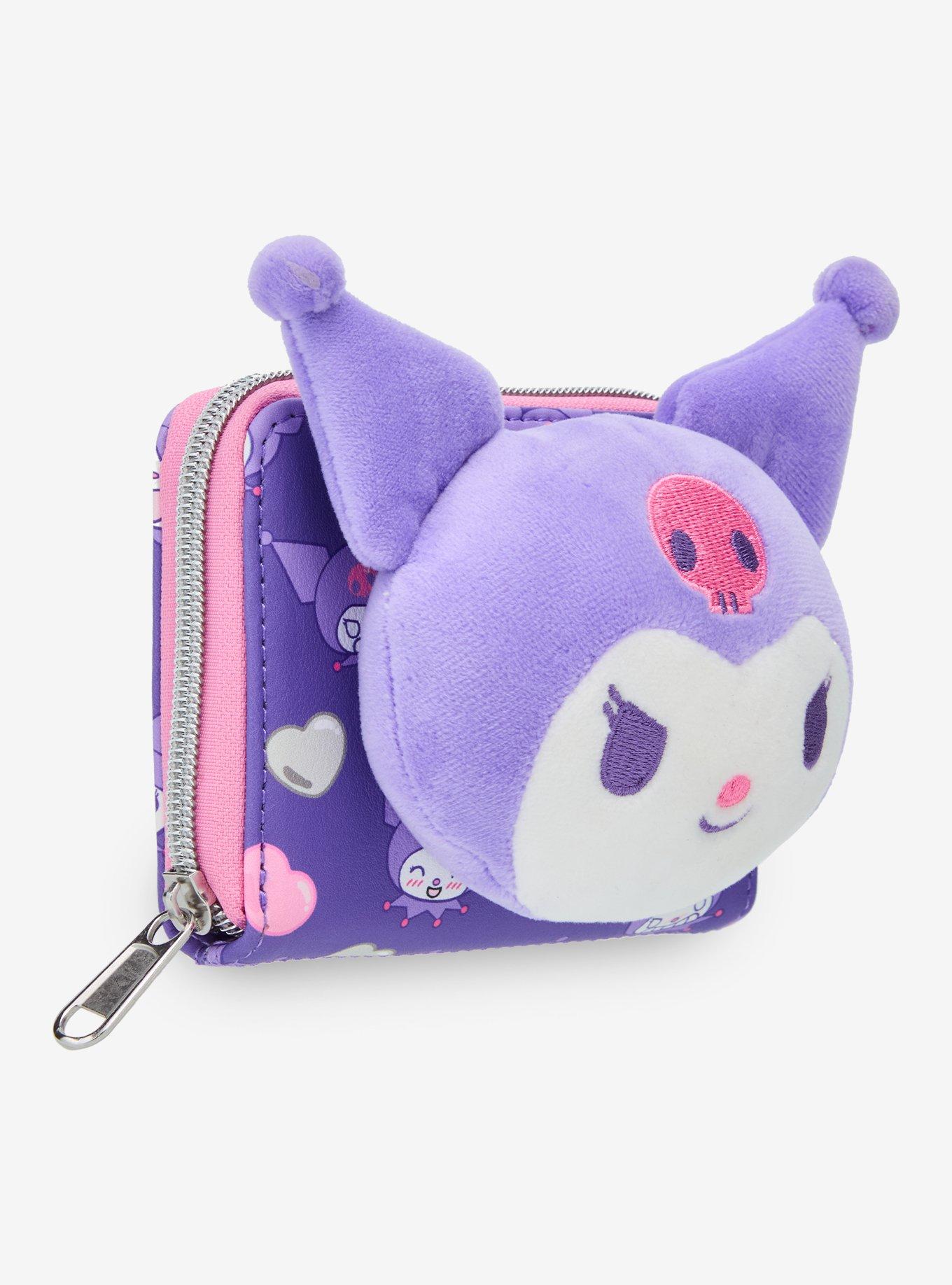 Loungefly Kuromi Hearts Plush Face Mini Zipper Wallet, , hi-res
