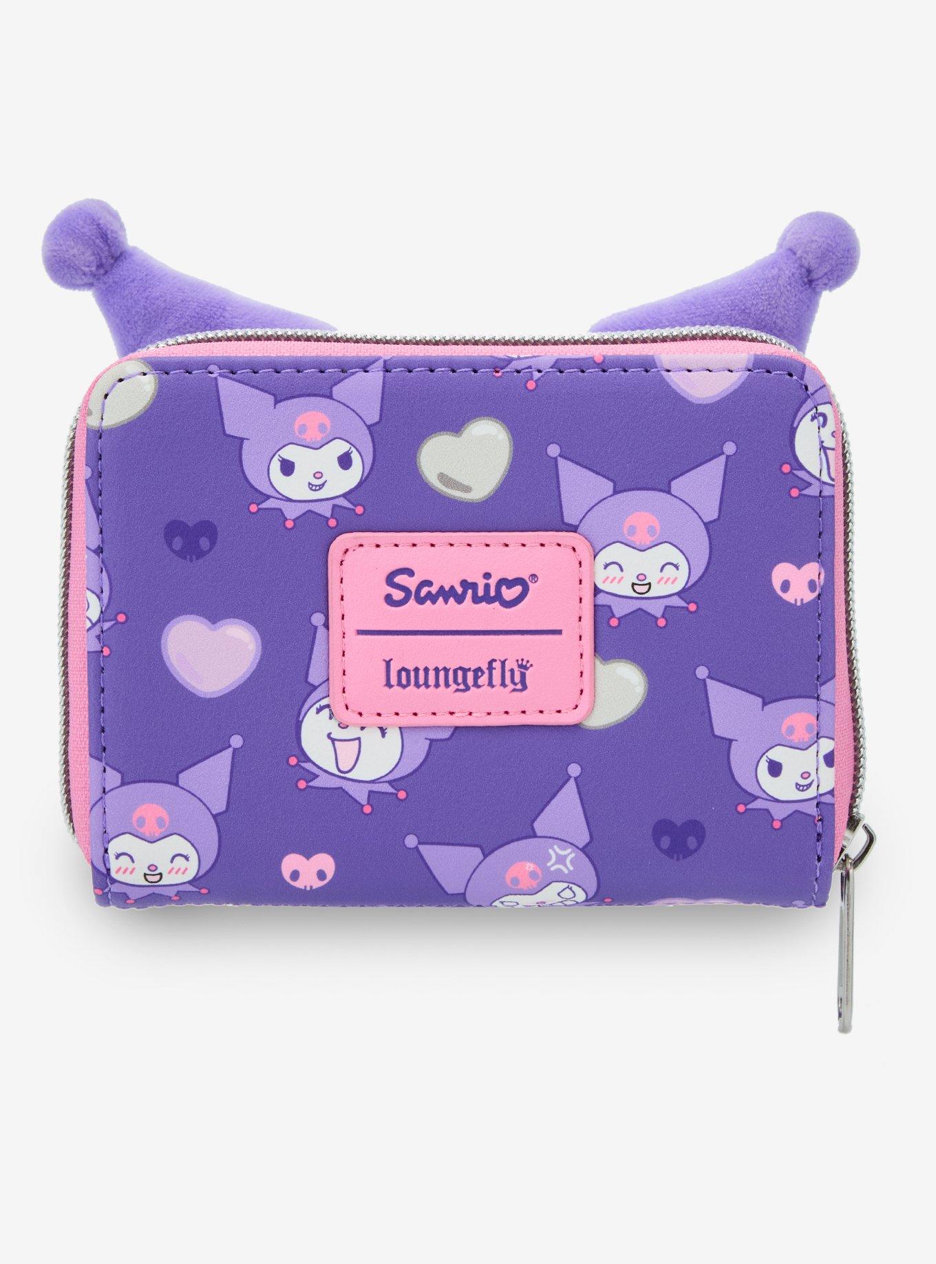 Loungefly Kuromi Hearts Plush Face Mini Zipper Wallet, , alternate