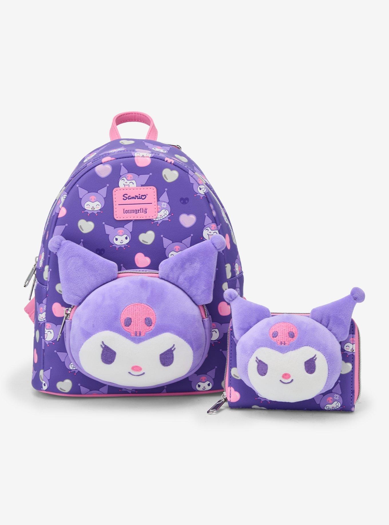 Loungefly Kuromi Hearts Plush Face Mini Zipper Wallet, , alternate