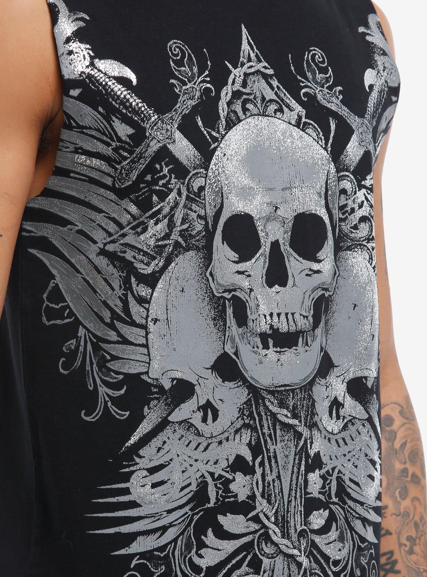 Triple Skull & Sword Foil Muscle Tank Top By Goodie Two Sleeves, , alternate