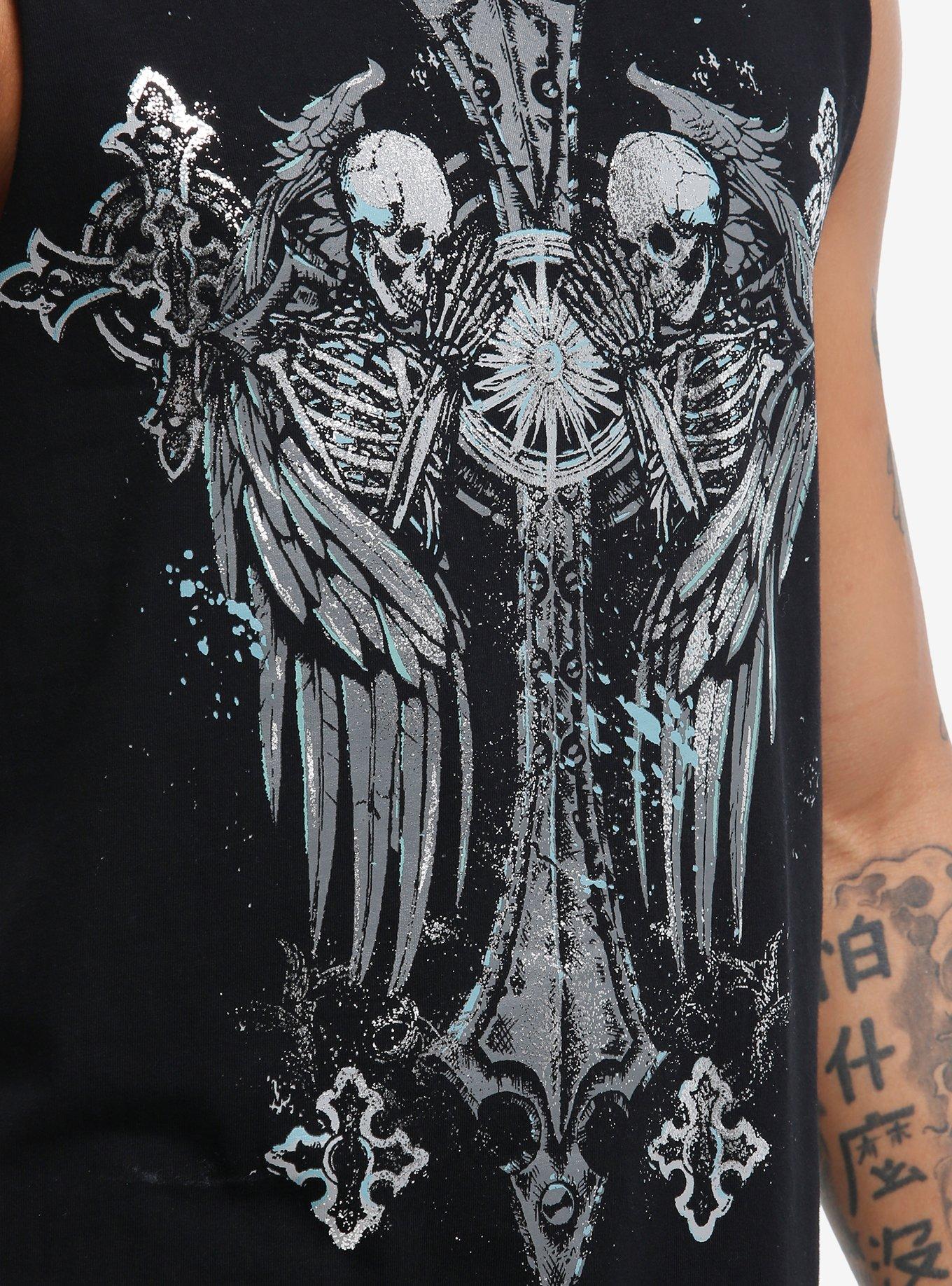 Winged Skeleton Foil Print Muscle Tank Top By Goodies Two Sleeves, , alternate
