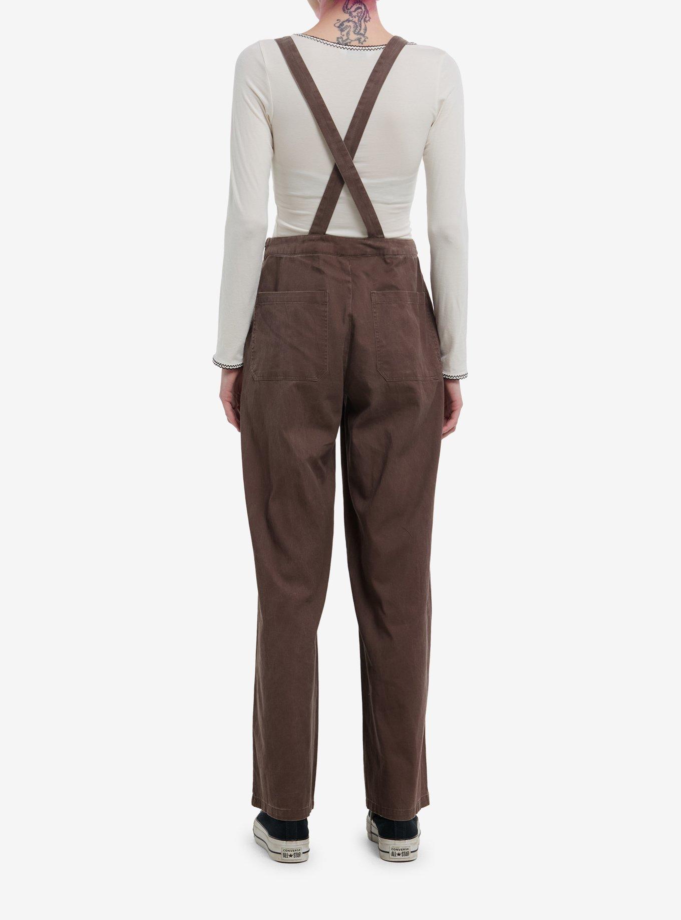 Ghost Bee Brown Wide Leg Overalls, , hi-res