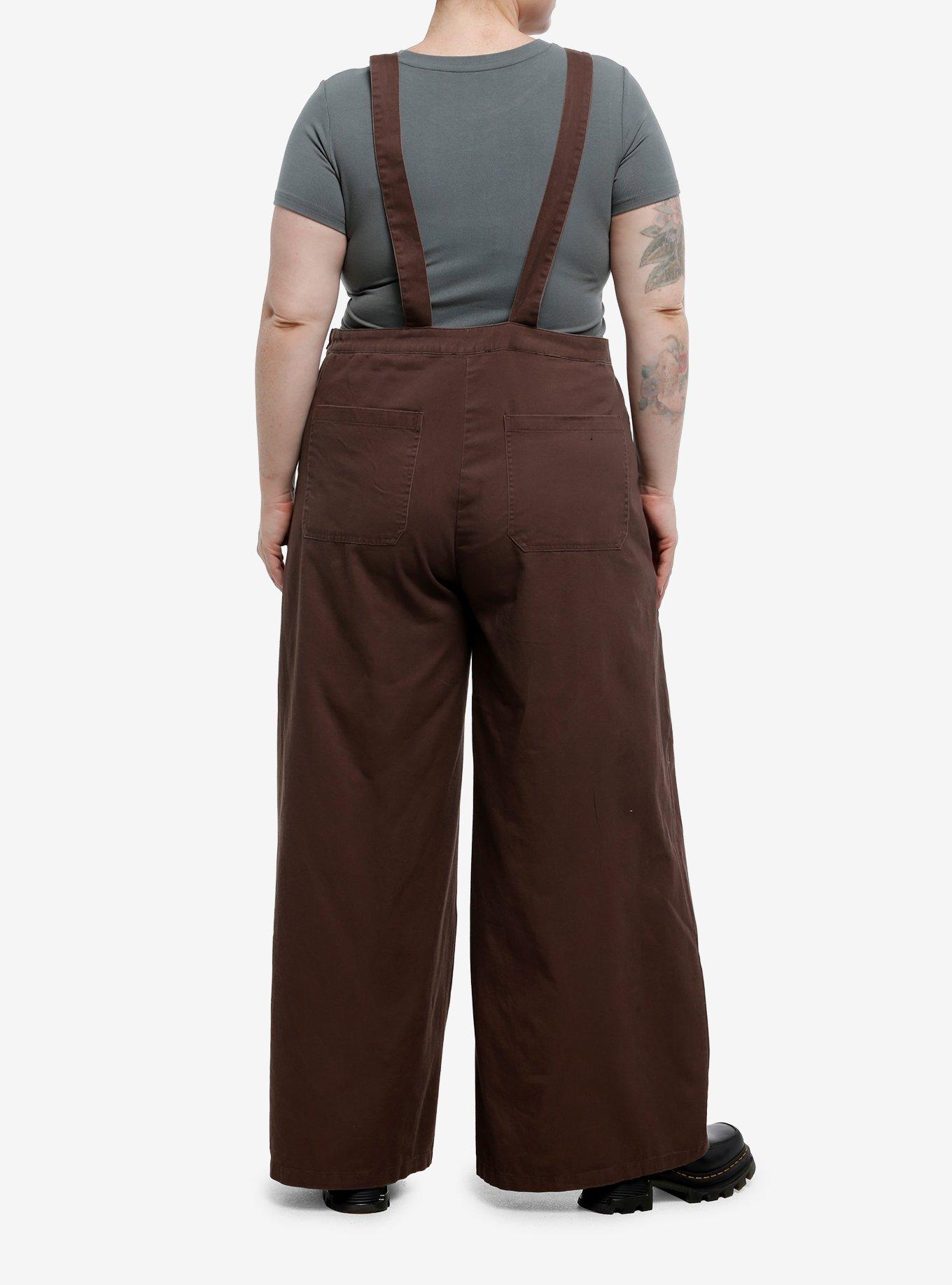 Ghost Bee Brown Wide Leg Overalls Plus Size, , hi-res