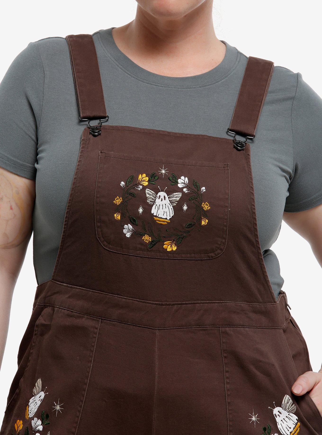 Ghost Bee Brown Wide Leg Overalls Plus Size, , alternate