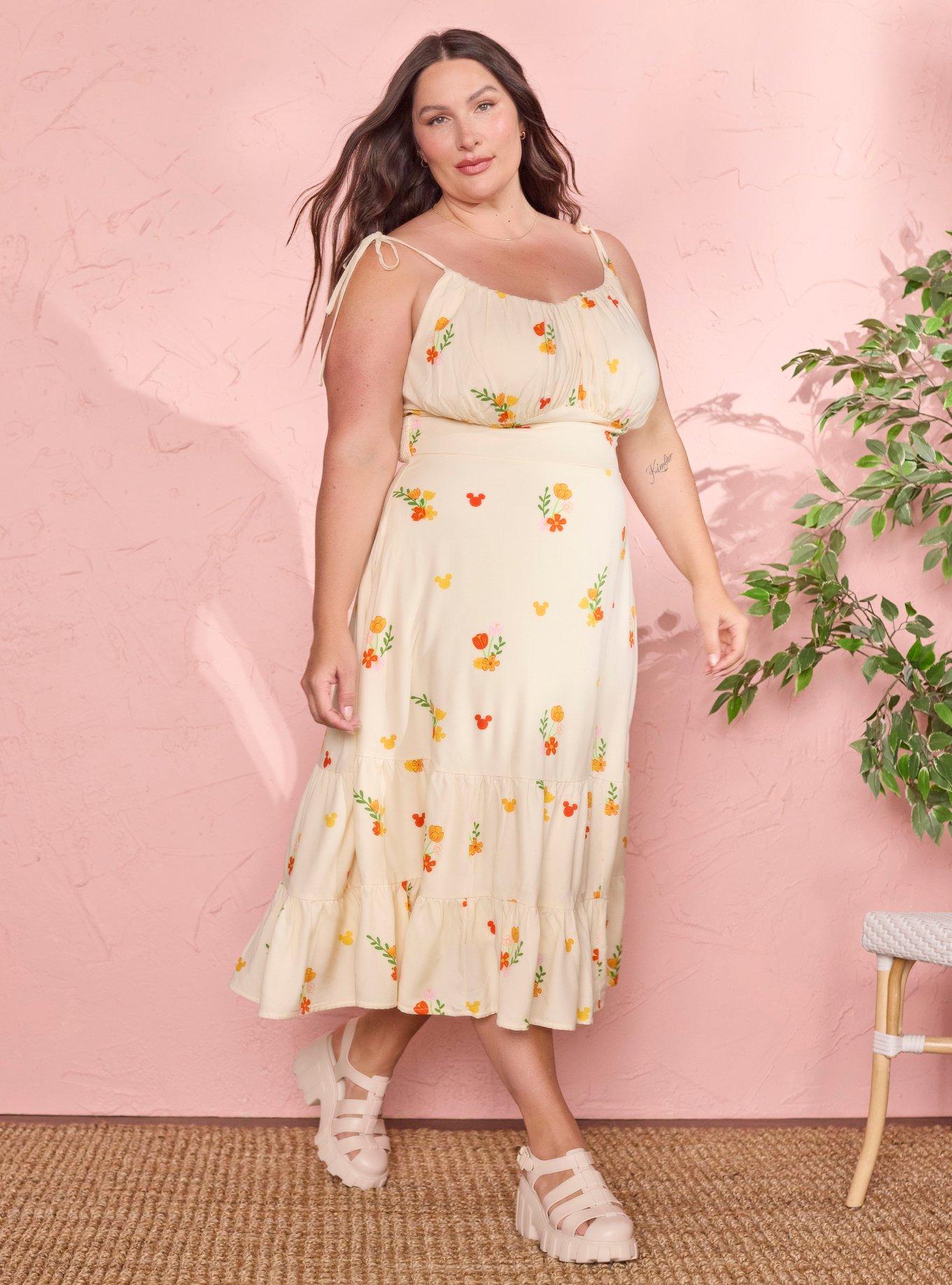 Her Universe Disney Mickey Mouse Summer Floral Midi Dress Plus Size Her Universe Exclusive, , hi-res
