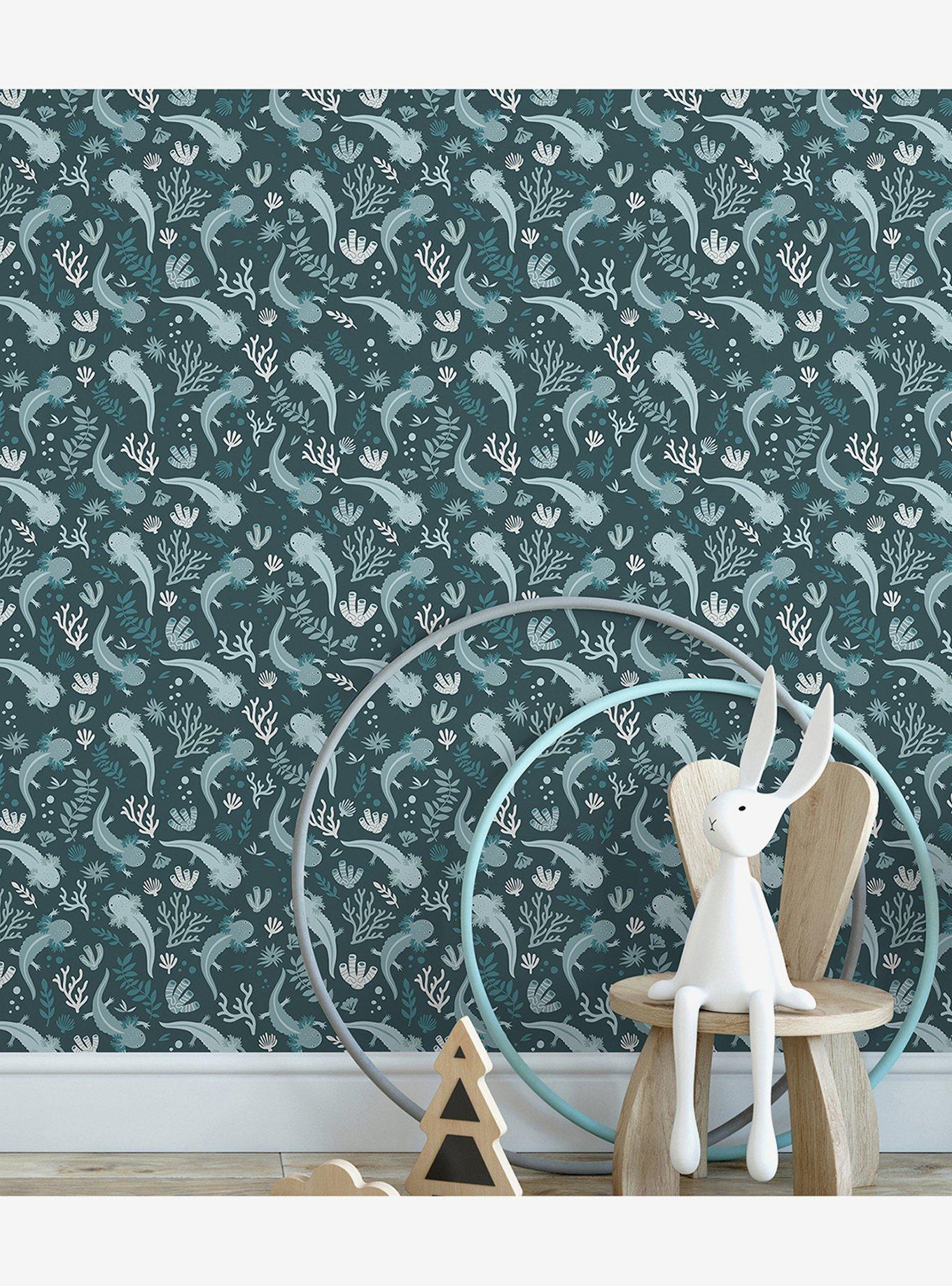 Axolotl Blue Underwater Garden Peel & Stick Wallpaper, , hi-res