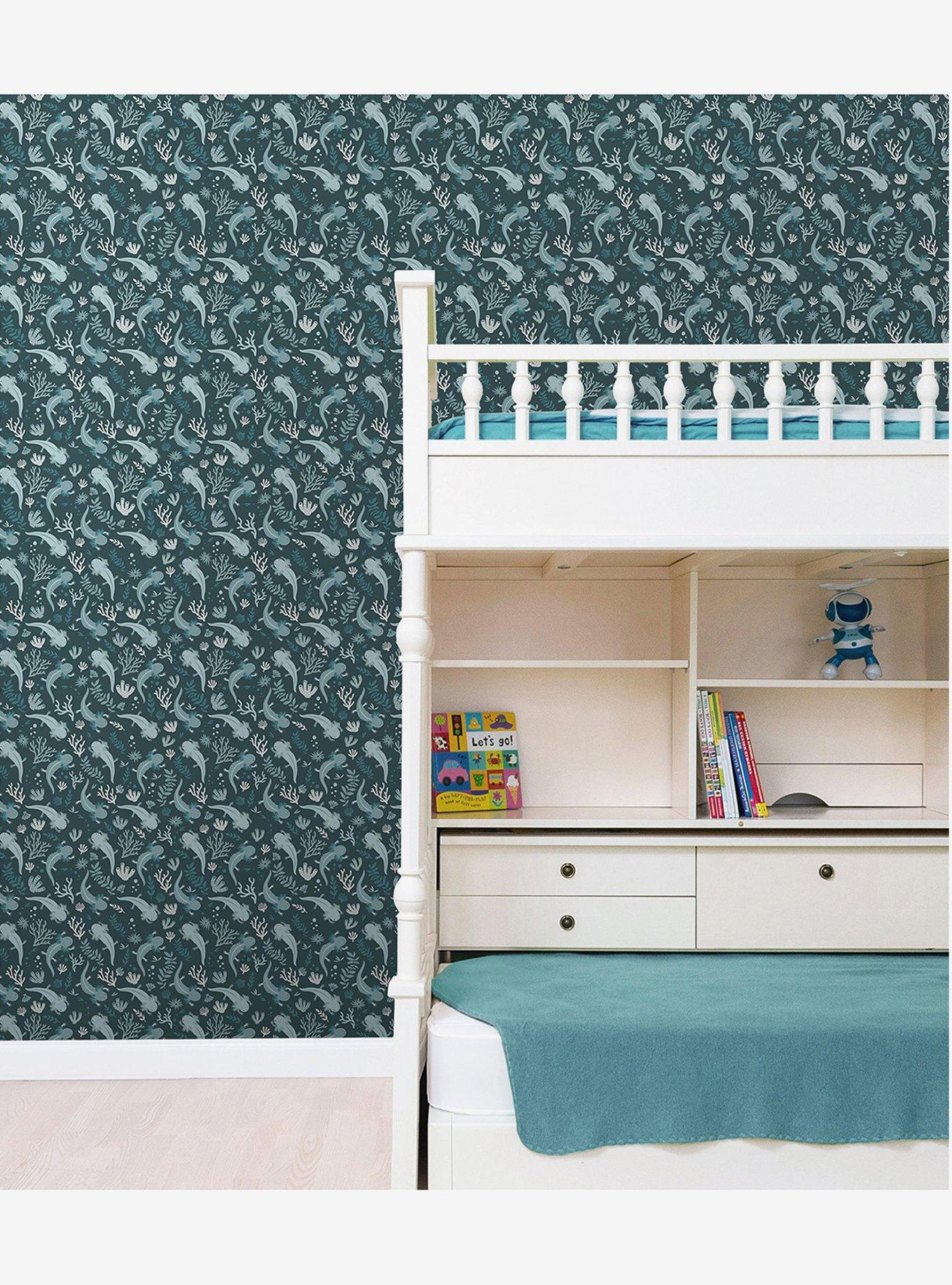 Axolotl Blue Underwater Garden Peel & Stick Wallpaper, , alternate