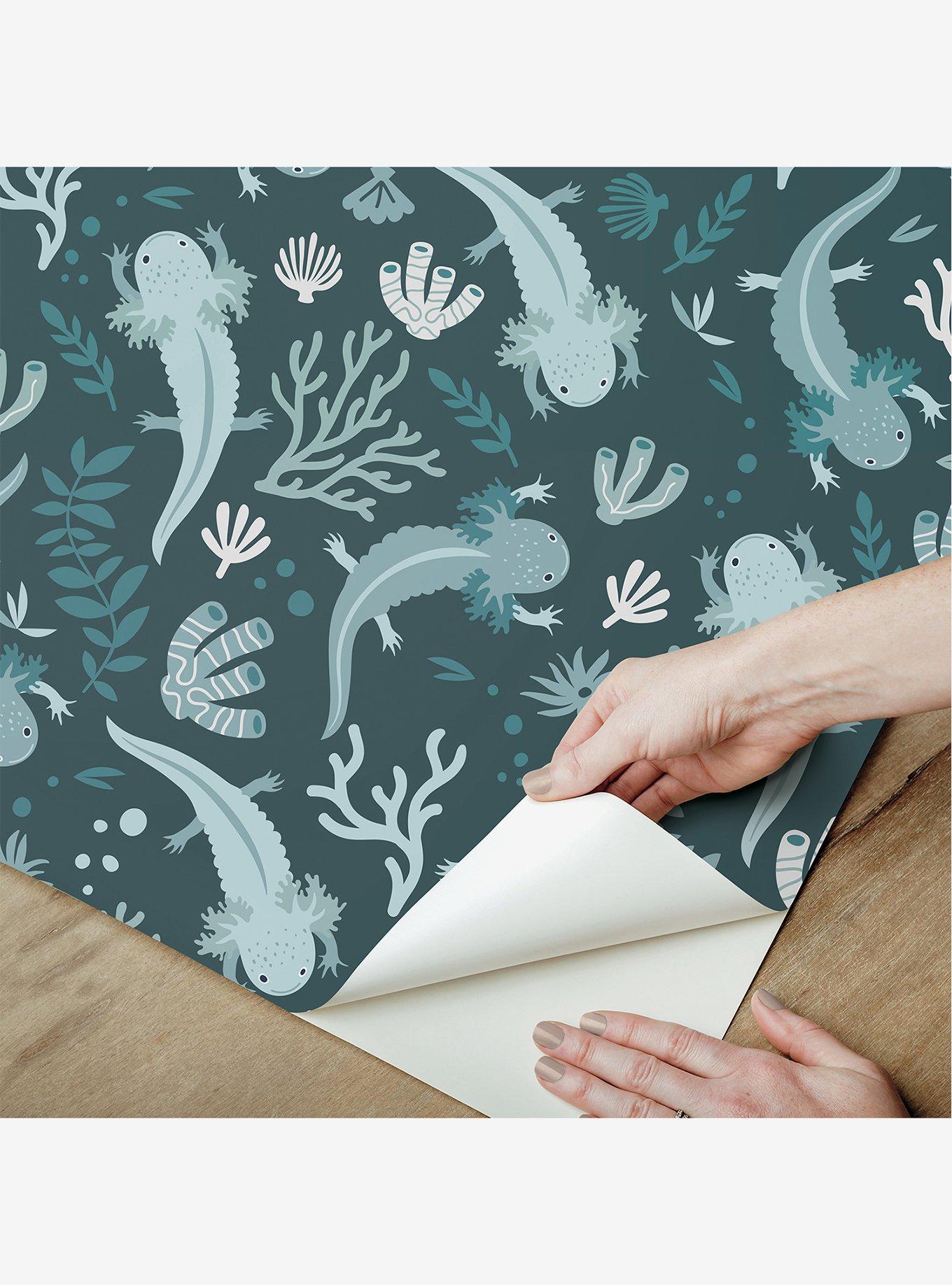 Axolotl Blue Underwater Garden Peel & Stick Wallpaper, , alternate