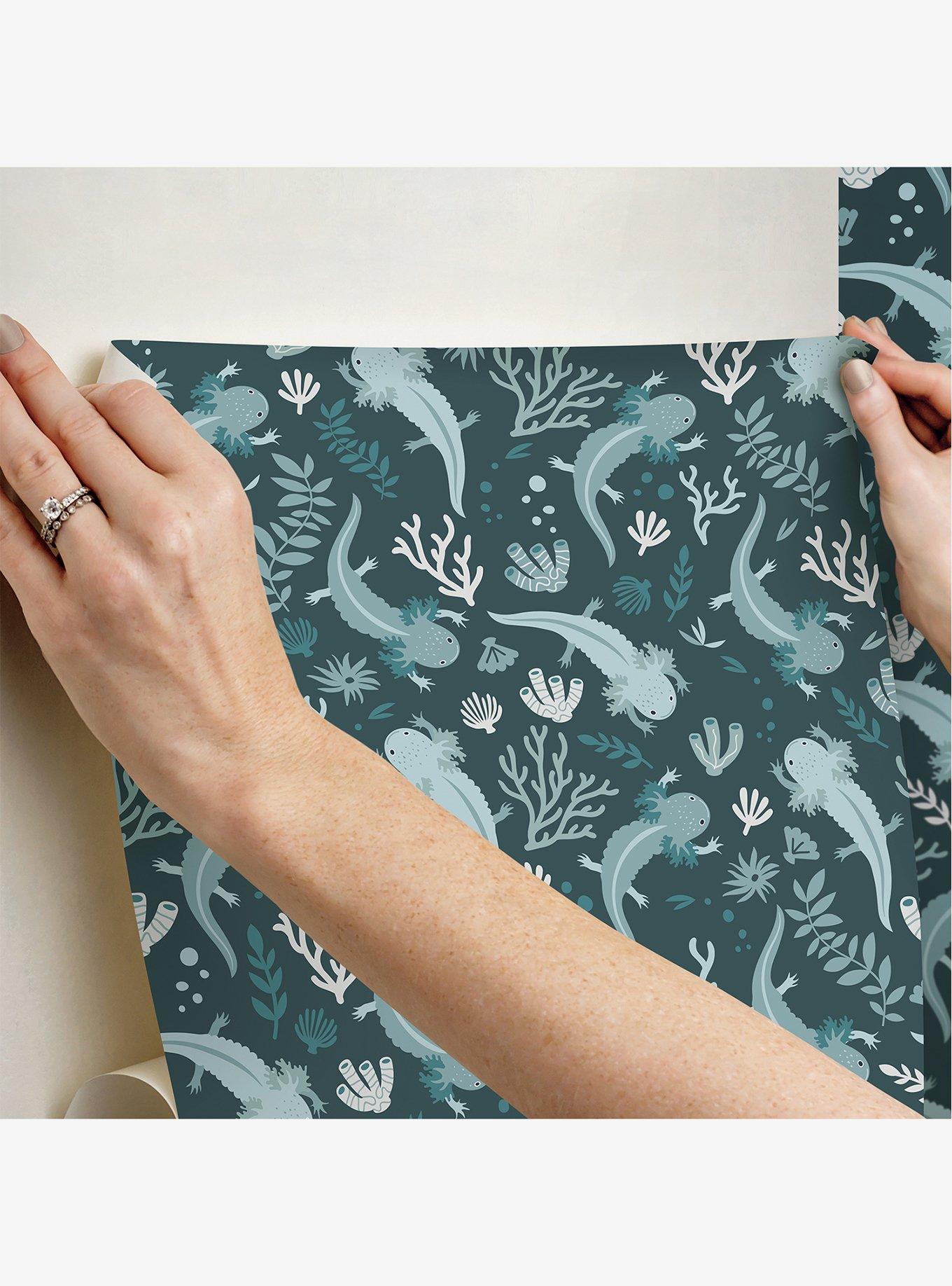 Axolotl Blue Underwater Garden Peel & Stick Wallpaper, , alternate