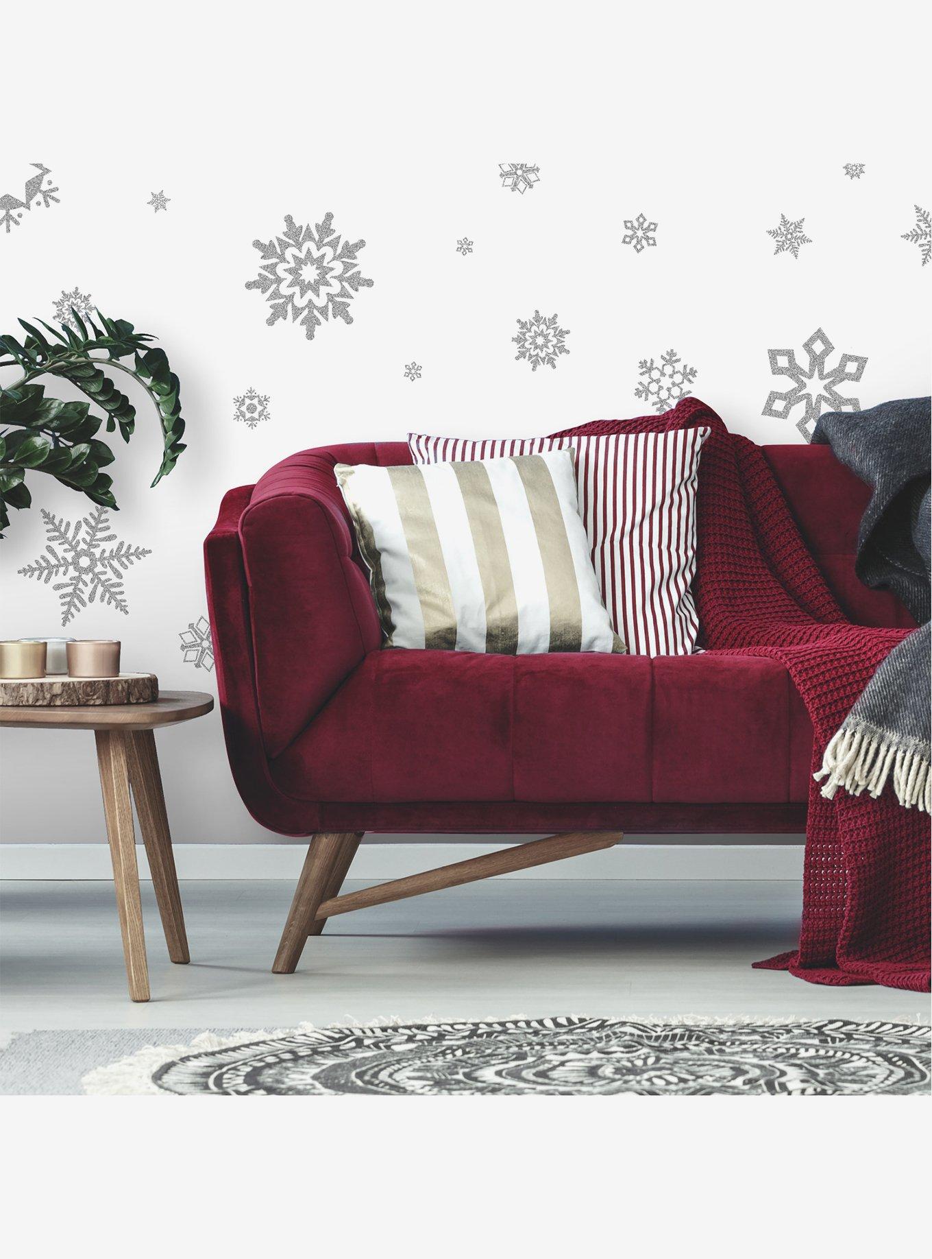 Grey Glitter Snowflakes Wall Decals, , hi-res