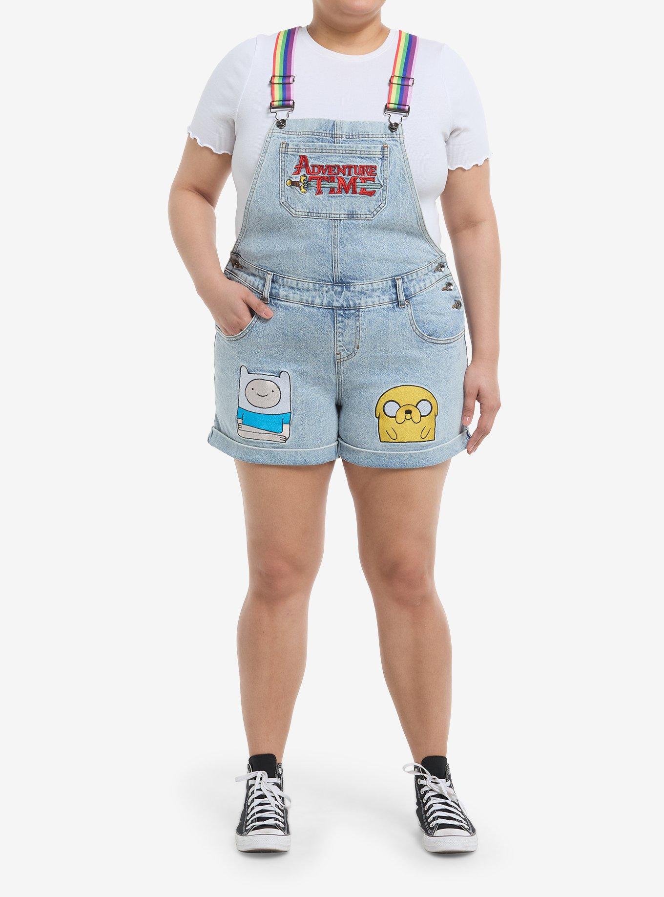 Adventure Time Rainbow Straps Denim Shortalls Plus Size, MULTI, alternate