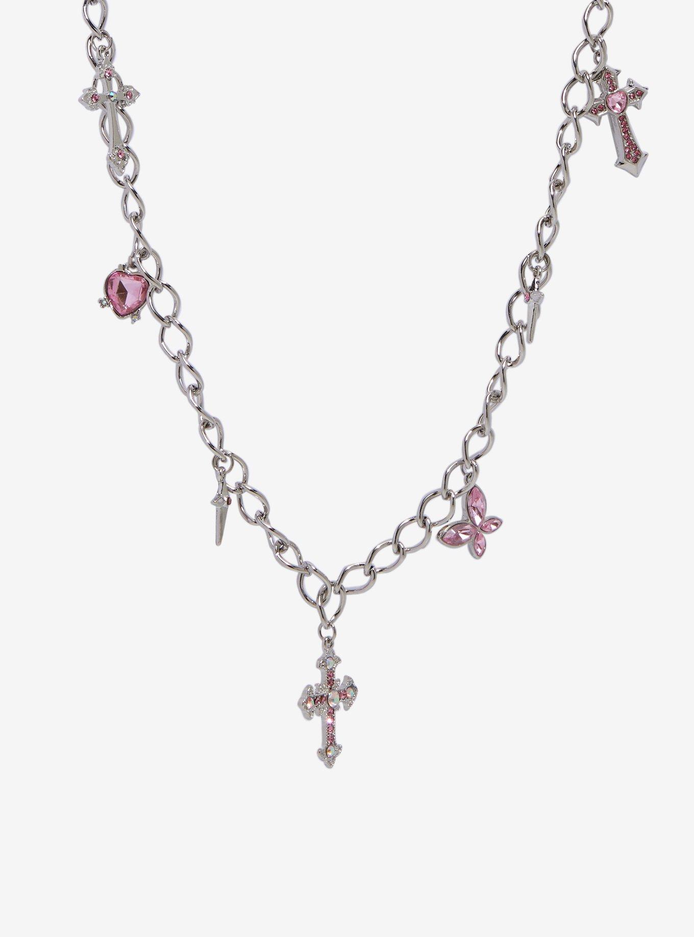 Pink Bling Cross & Butterfly 20 Inch Wallet Chain, , hi-res