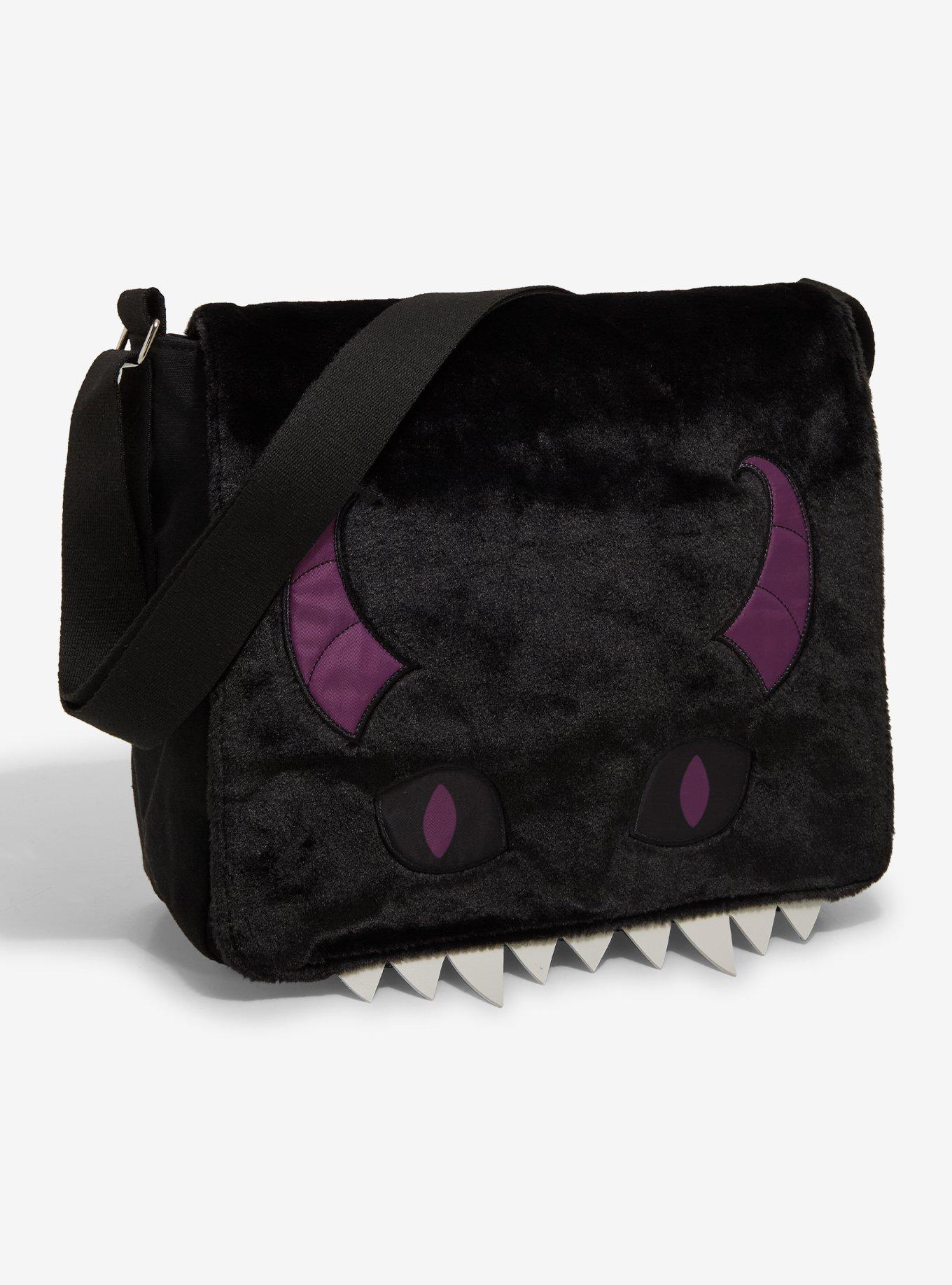 Black & Purple Monster Fuzzy Messenger Bag, , hi-res