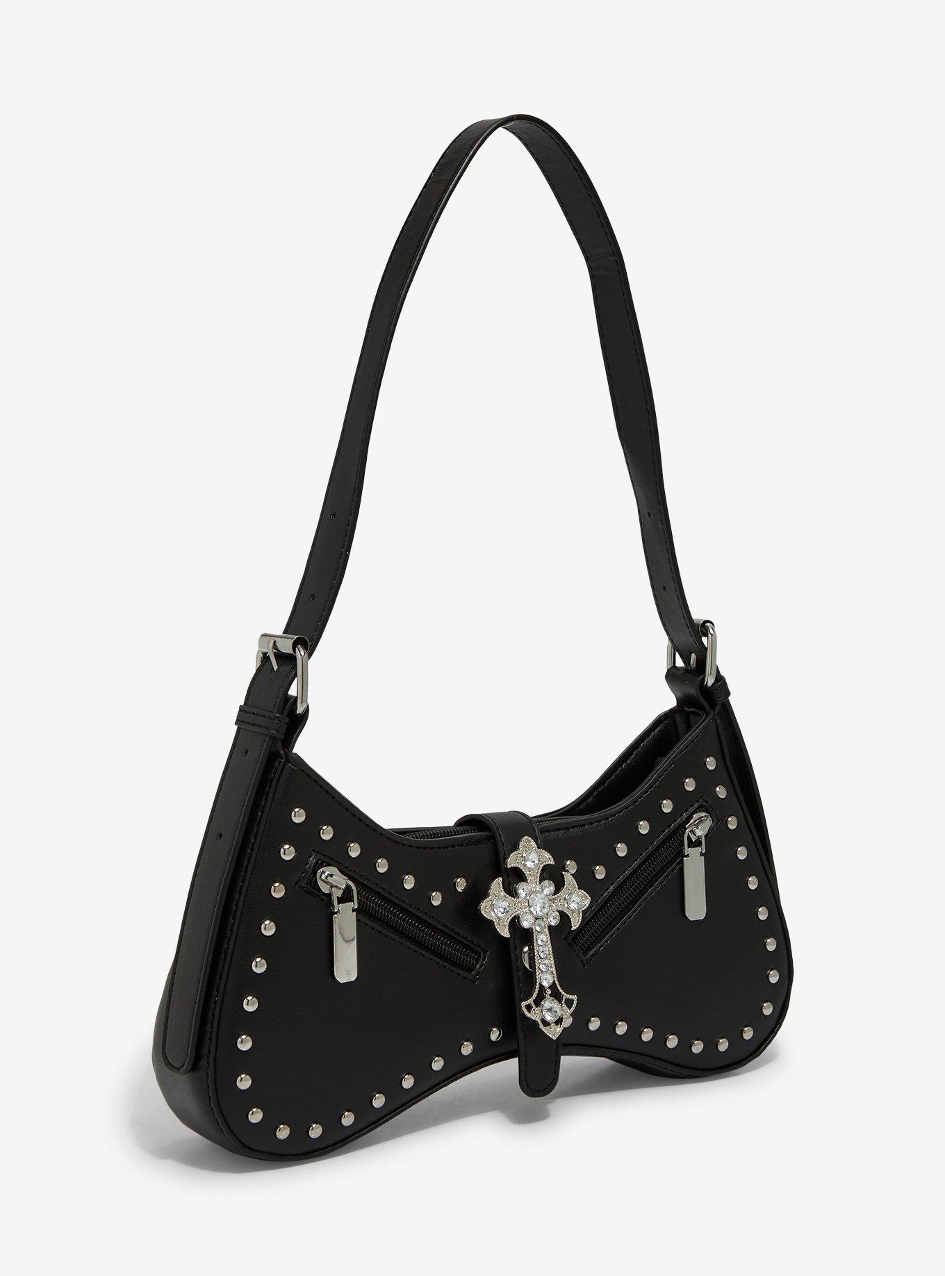 Black Cross Stud Shoulder Bag, , hi-res