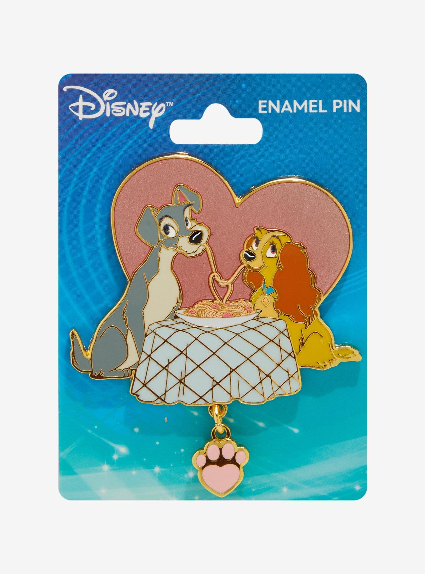 Disney Lady and the Tramp Spaghetti Dinner Heart Dangling Enamel Pin — BoxLunch Exclusive, , hi-res