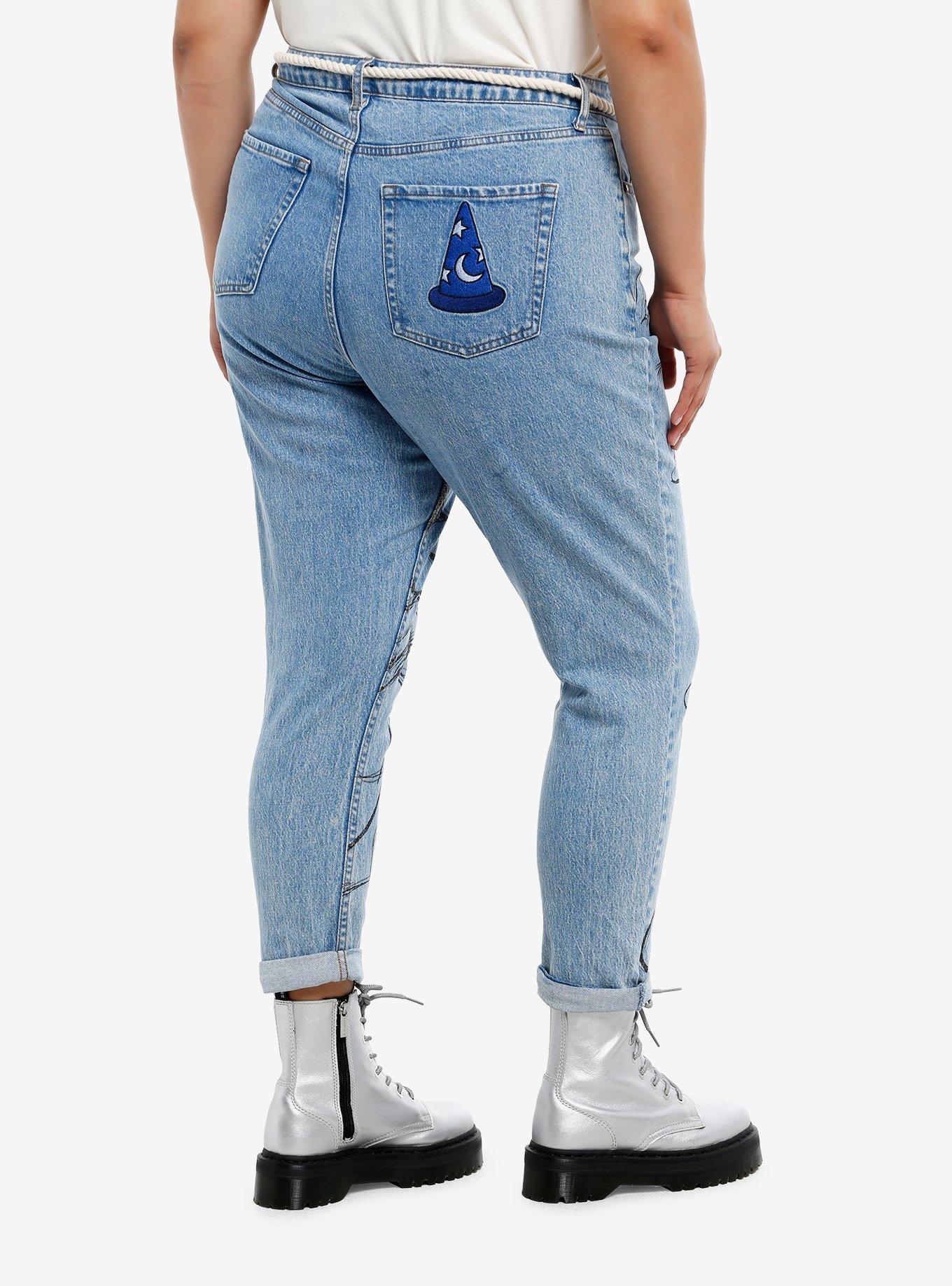 Her Universe Disney Fantasia The Sorcerer's Apprentice Mickey Mouse Belted Mom Jeans Plus Size, , hi-res