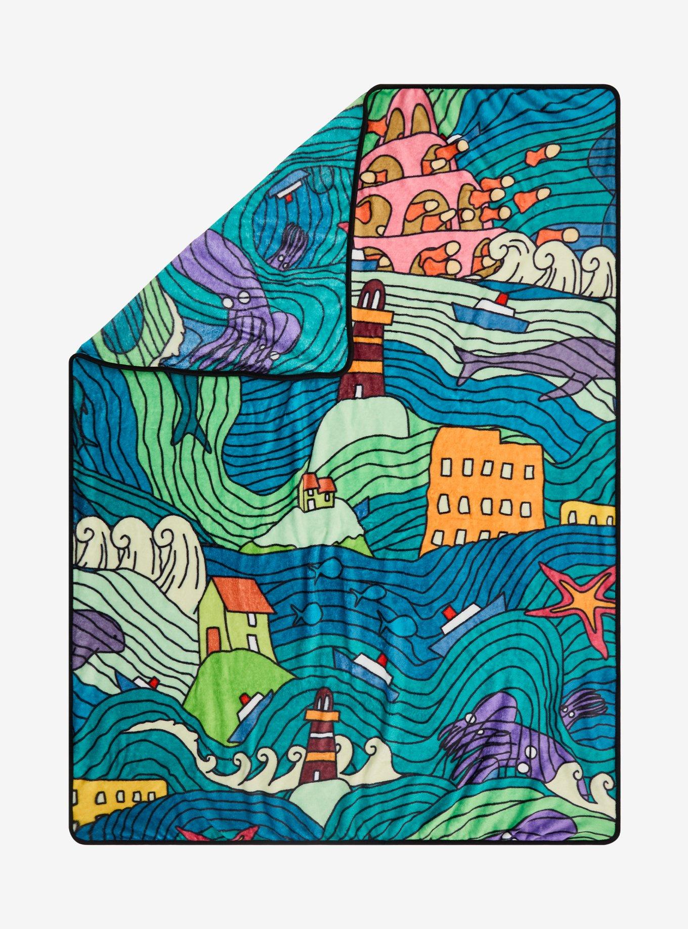 Studio Ghibli® Ponyo Line Art Scene Fleece Throw - BoxLunch Exclusive, , hi-res