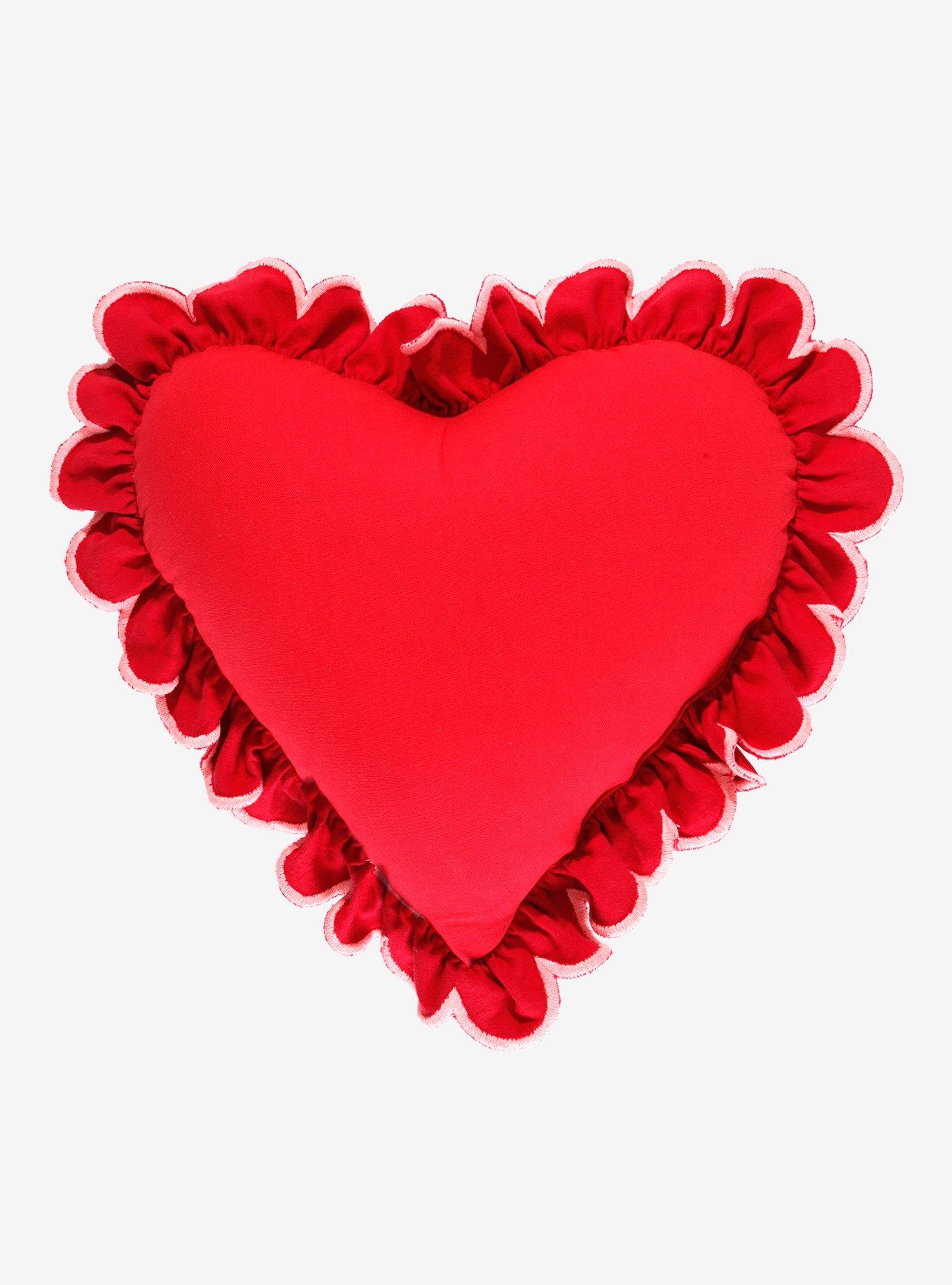 Disney Mickey & Minnie Heart Velvet Ruffle Pillow - BoxLunch Exclusive, , hi-res