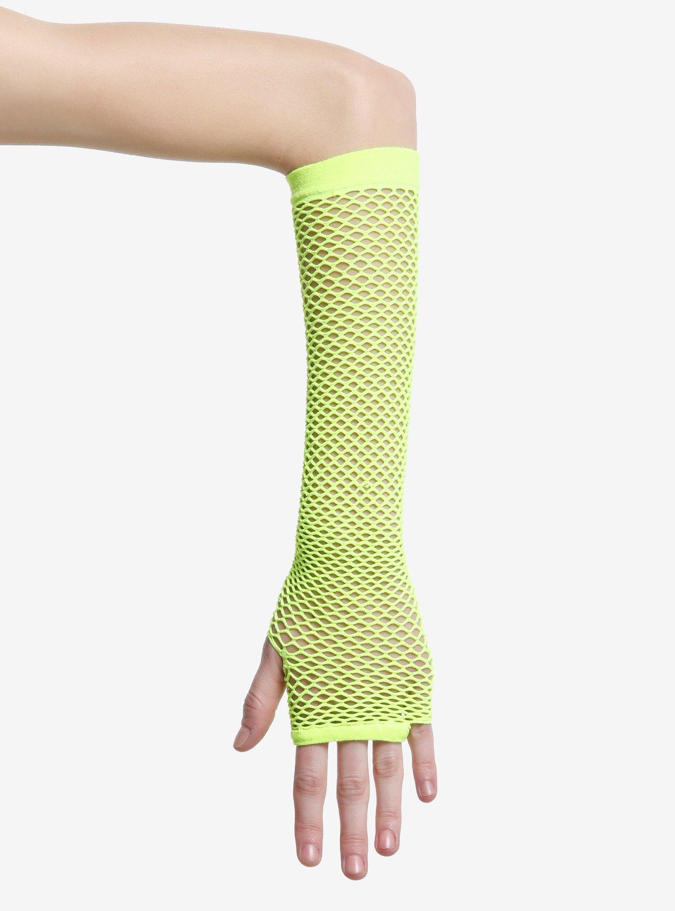 Neon Green Fishnet Arm Warmers, , hi-res
