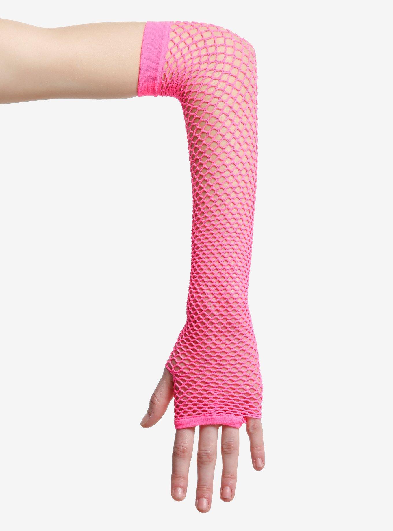 Neon Pink Fishnet Arm Warmers, , hi-res
