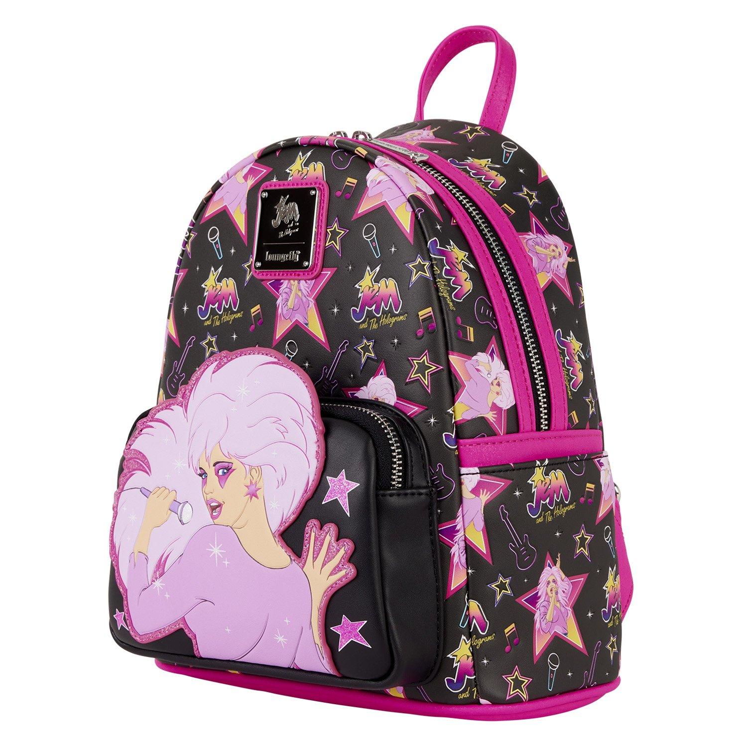 Loungefly Jem and the Holograms Glitter Icons Allover Print Mini Backpack, , alternate