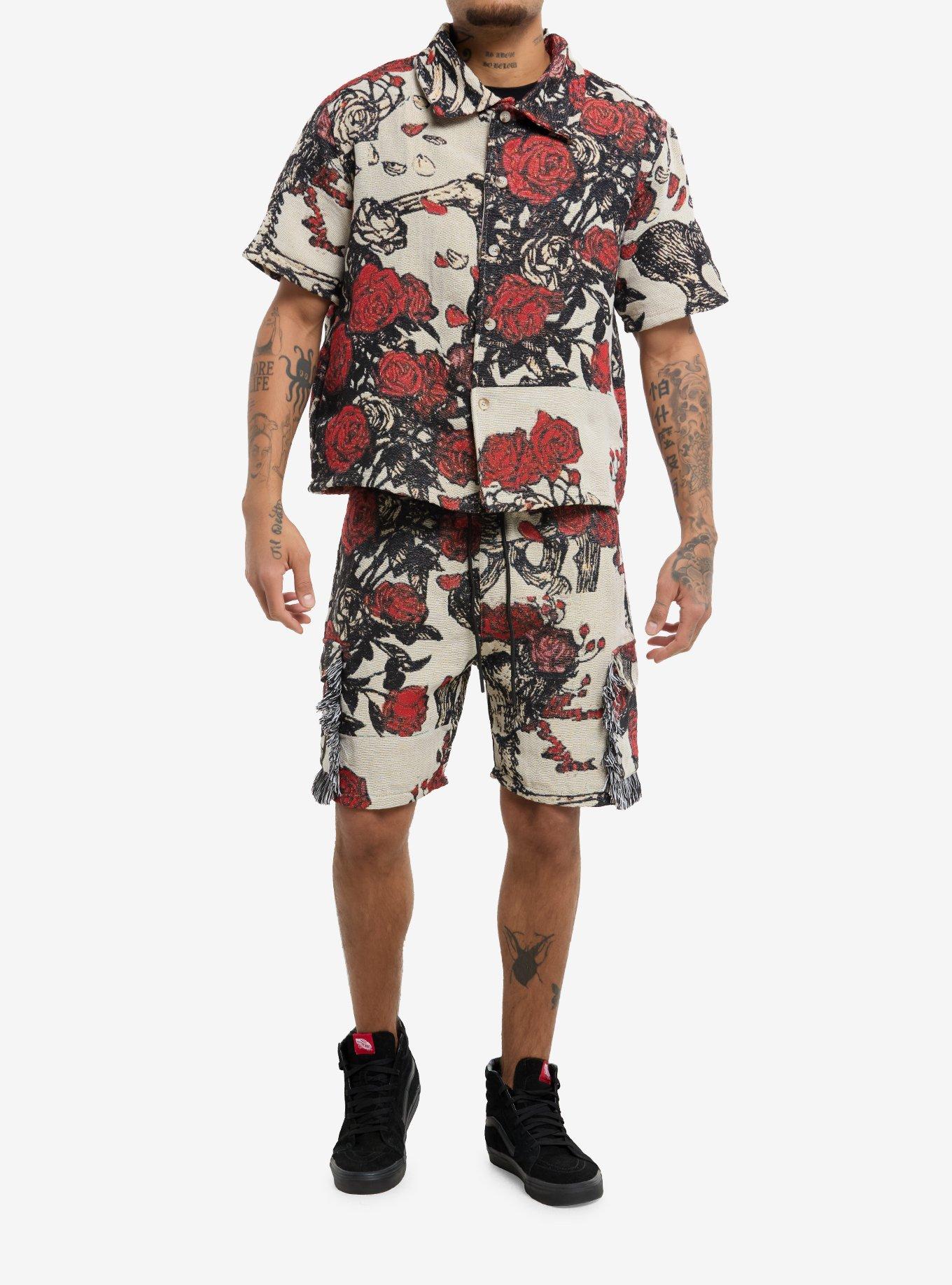 Skeleton Roses Tapestry Woven Button-Up, , hi-res