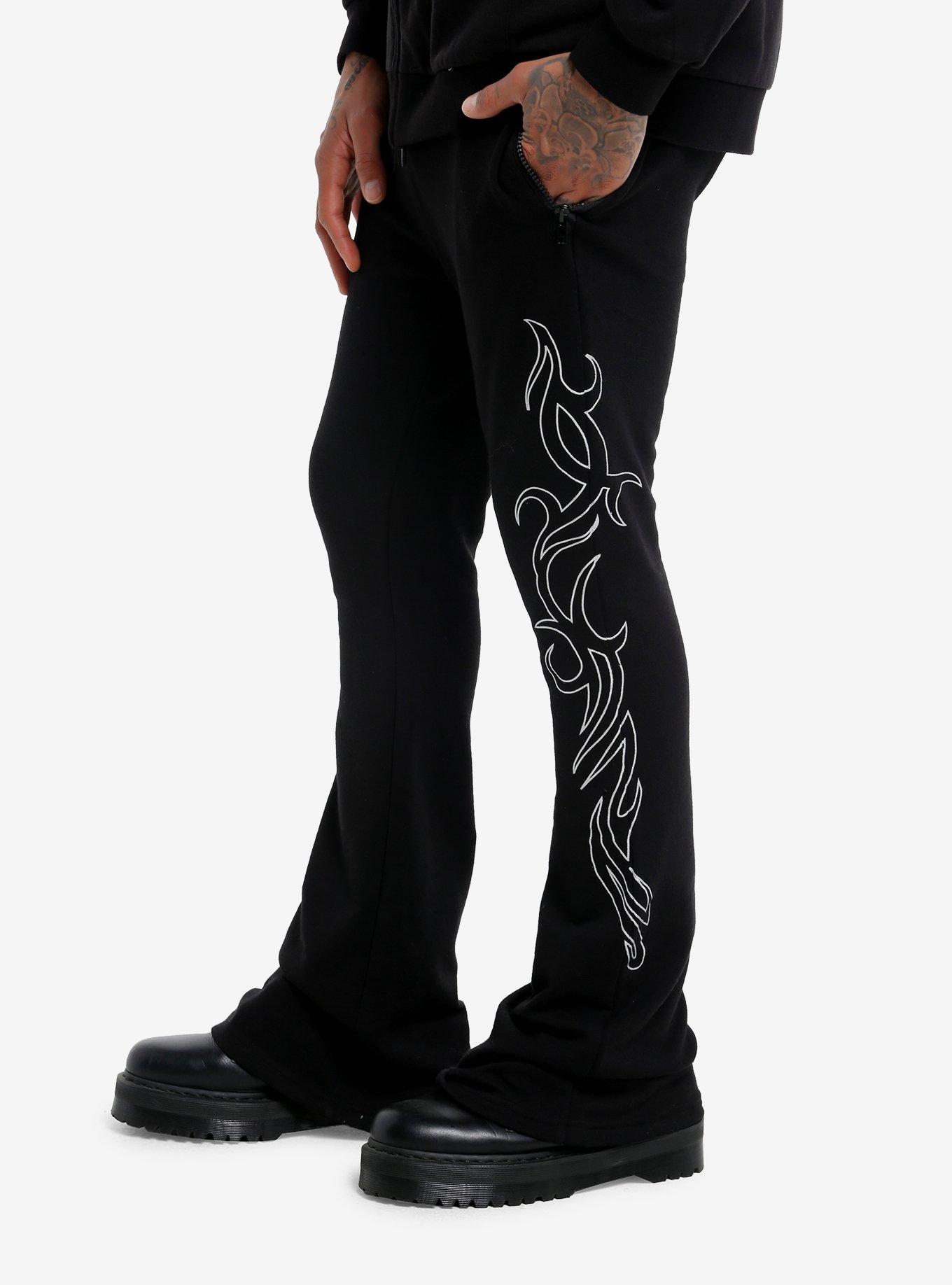 Cyber Tribal Silver Foil Flare Sweatpants, BLACK, alternate