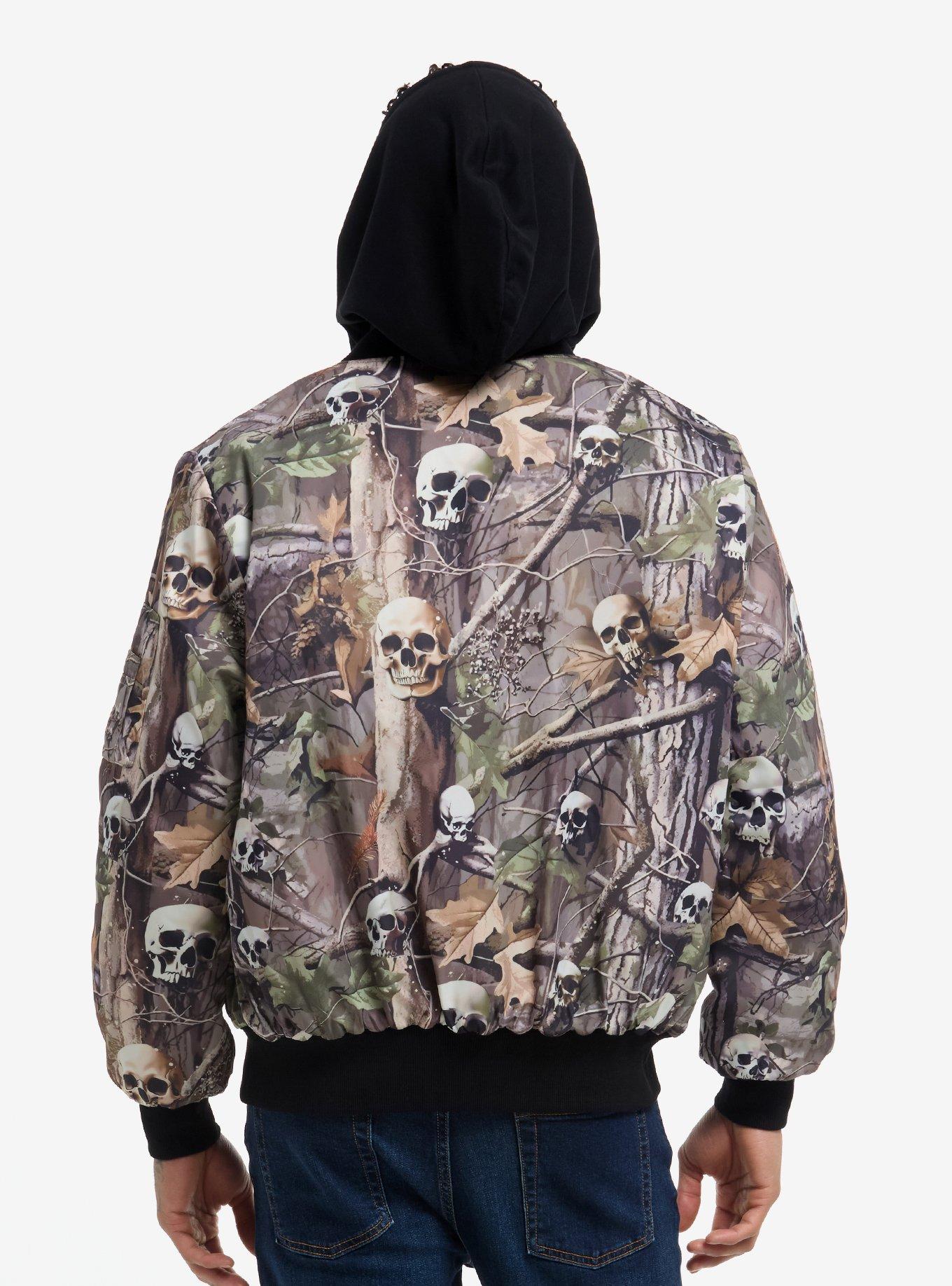 Skull Camouflage Hooded Bomber Jacket, BROWN, alternate