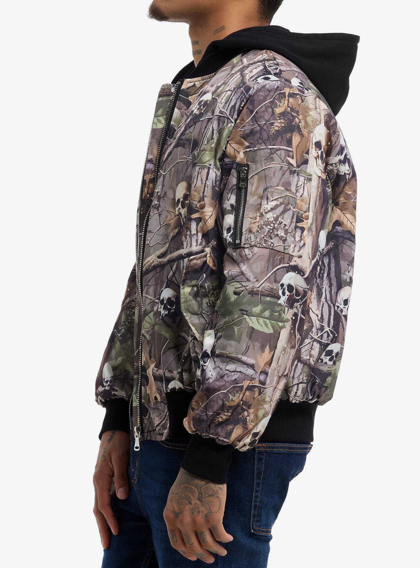 Skull Camouflage Hooded Bomber Jacket, BROWN, alternate